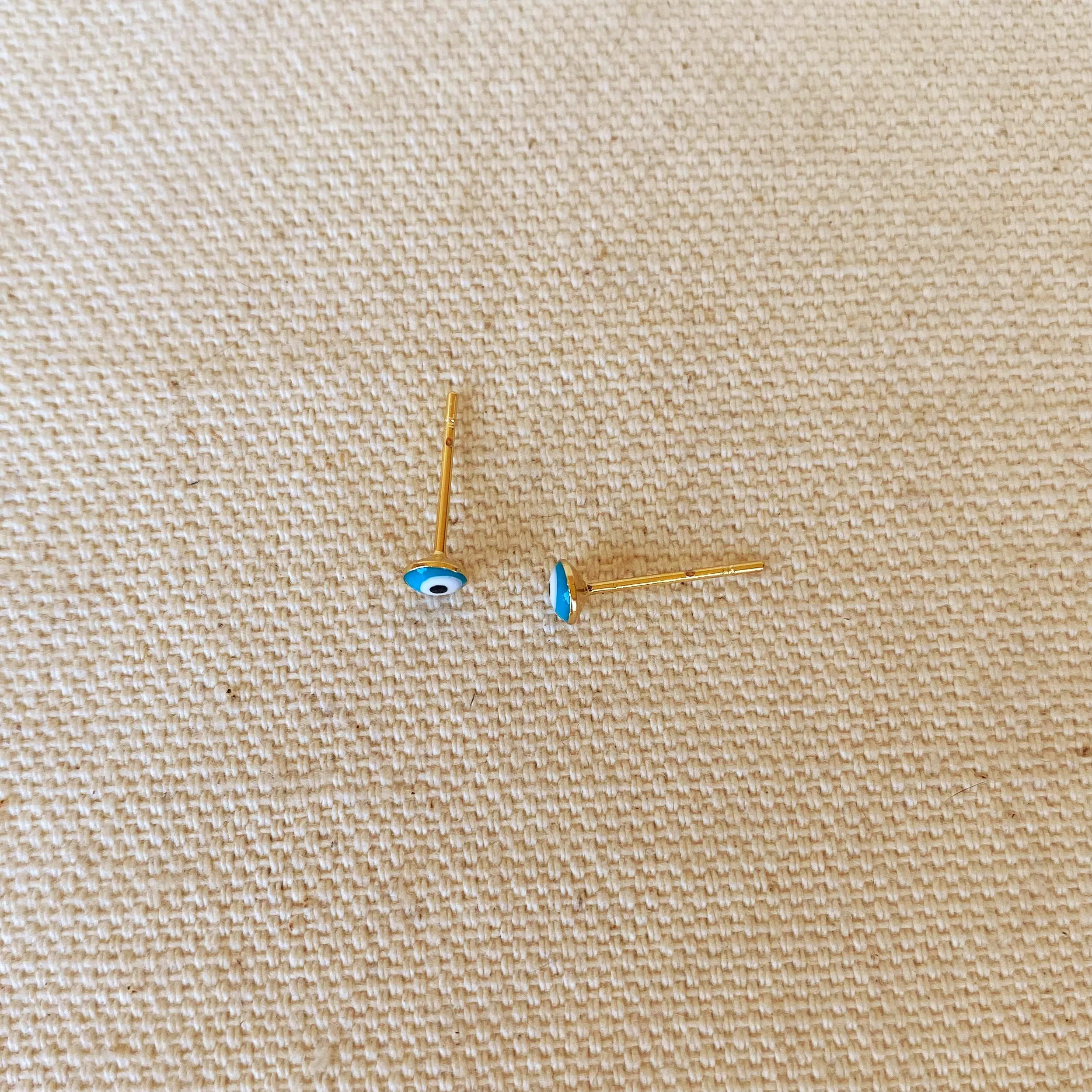 18k Gold Filled Tiny Aqua Evil Eye Stud Earrings