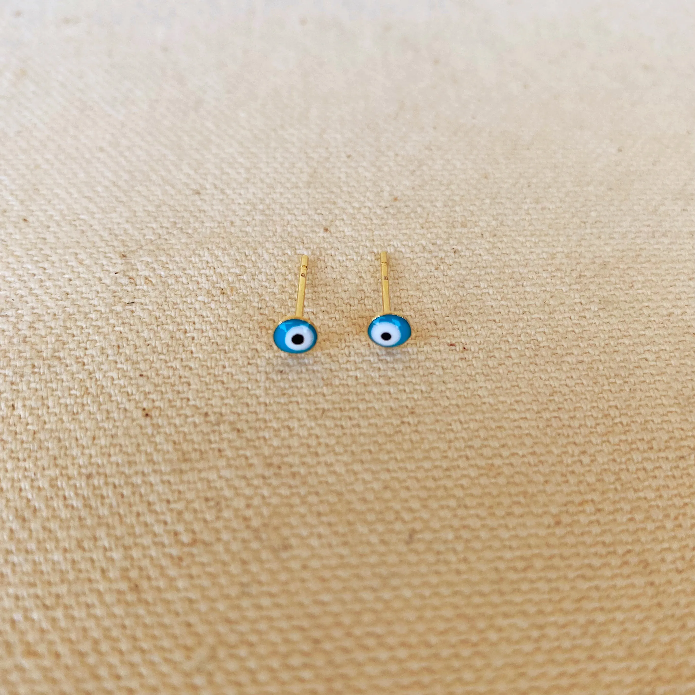 18k Gold Filled Tiny Aqua Evil Eye Stud Earrings