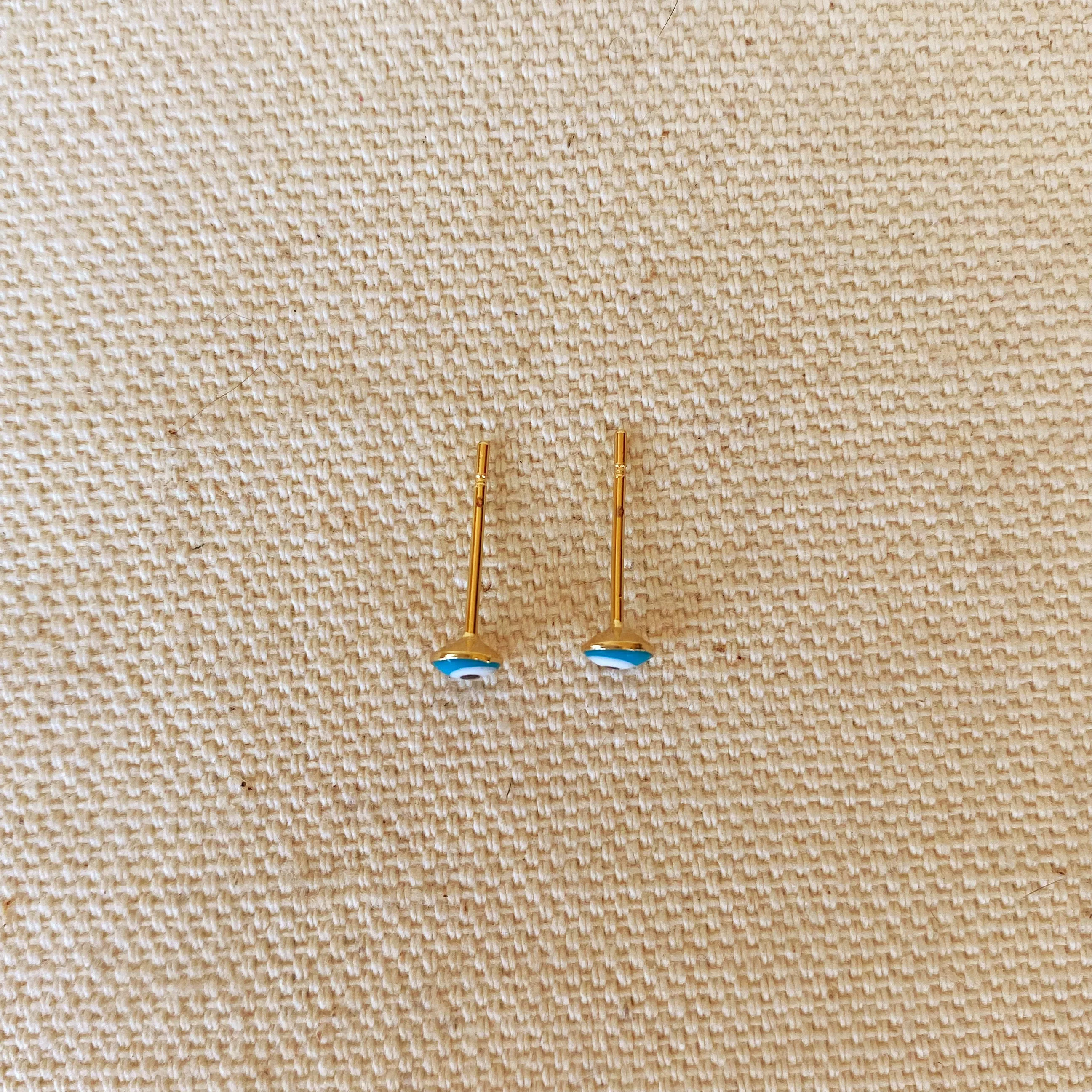 18k Gold Filled Tiny Aqua Evil Eye Stud Earrings