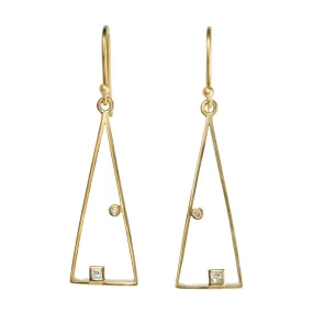 18K Gold Triangle Grid Earrings with Bezel-Set Diamonds