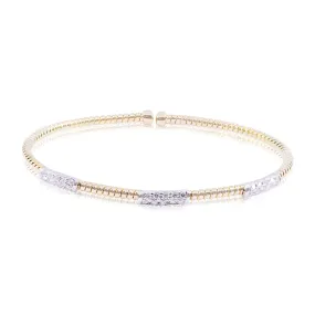 18K YELLOW GOLD FLEXIBLE TWISTED WIRE CUFF BRACELET WITH PAVE DIAMOND STATIONS