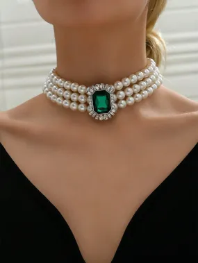 Elegant Rhinestone and Faux Pearl Beaded Choker Necklace for Women - Perfect for Everyday Wear