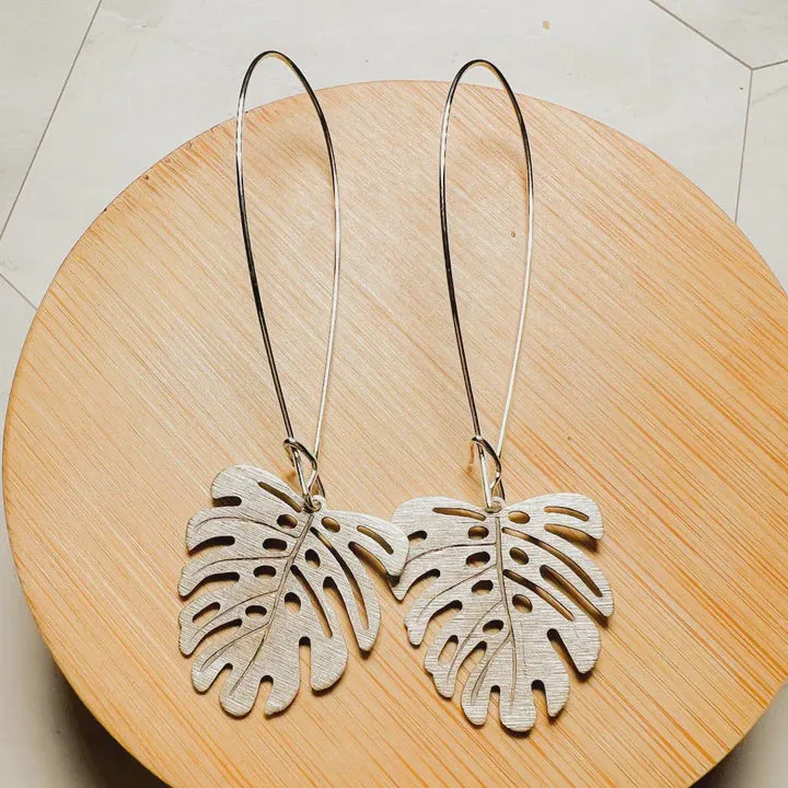 2 Long Brushed Leaf Earring