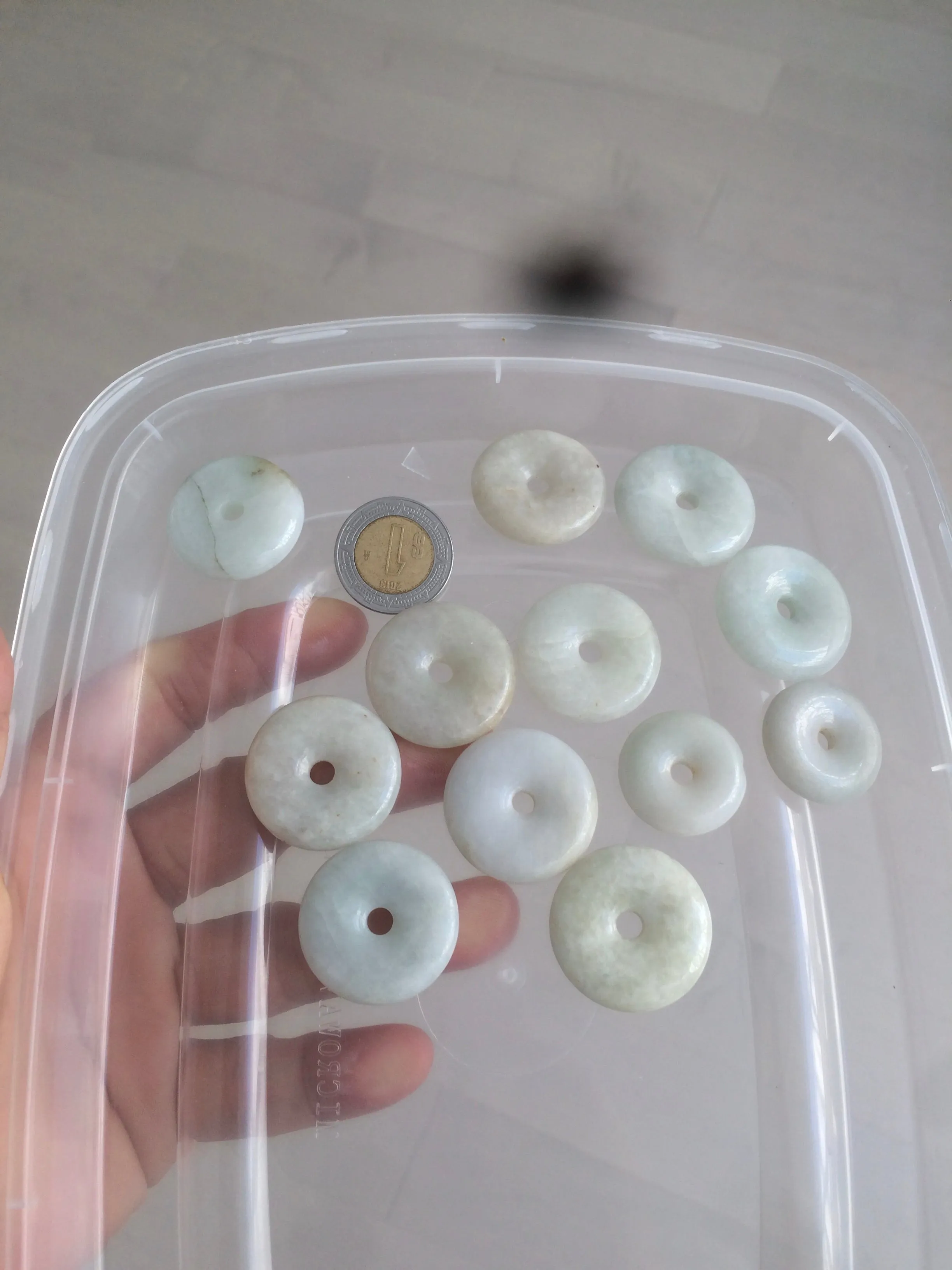 21-25mm Type A 100% Natural light green/white Jadeite Jade Safety Guardian Button donut Pendant group AH65 (Add-on items)