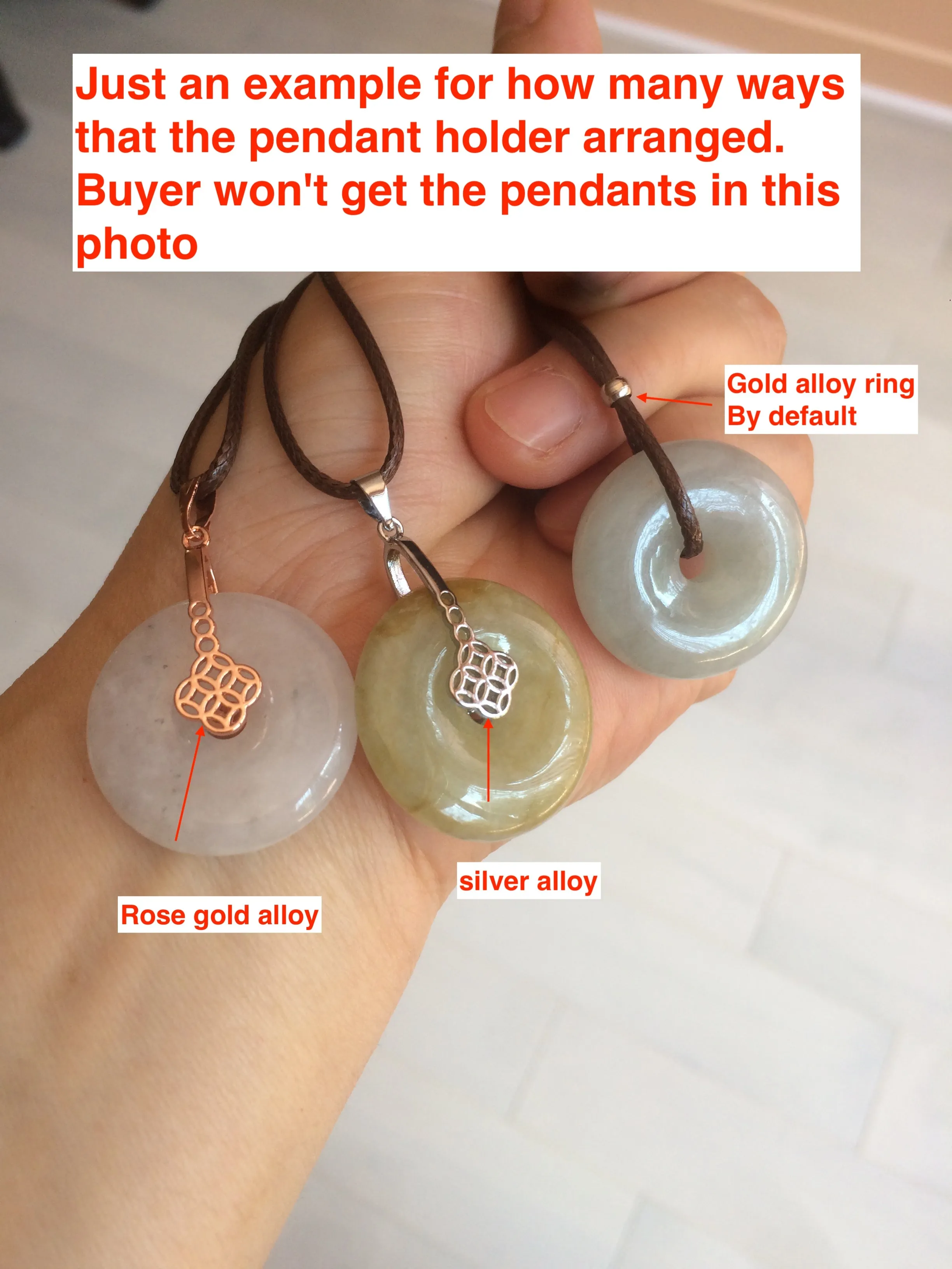 21-25mm Type A 100% Natural light green/white Jadeite Jade Safety Guardian Button donut Pendant group AH65 (Add-on items)