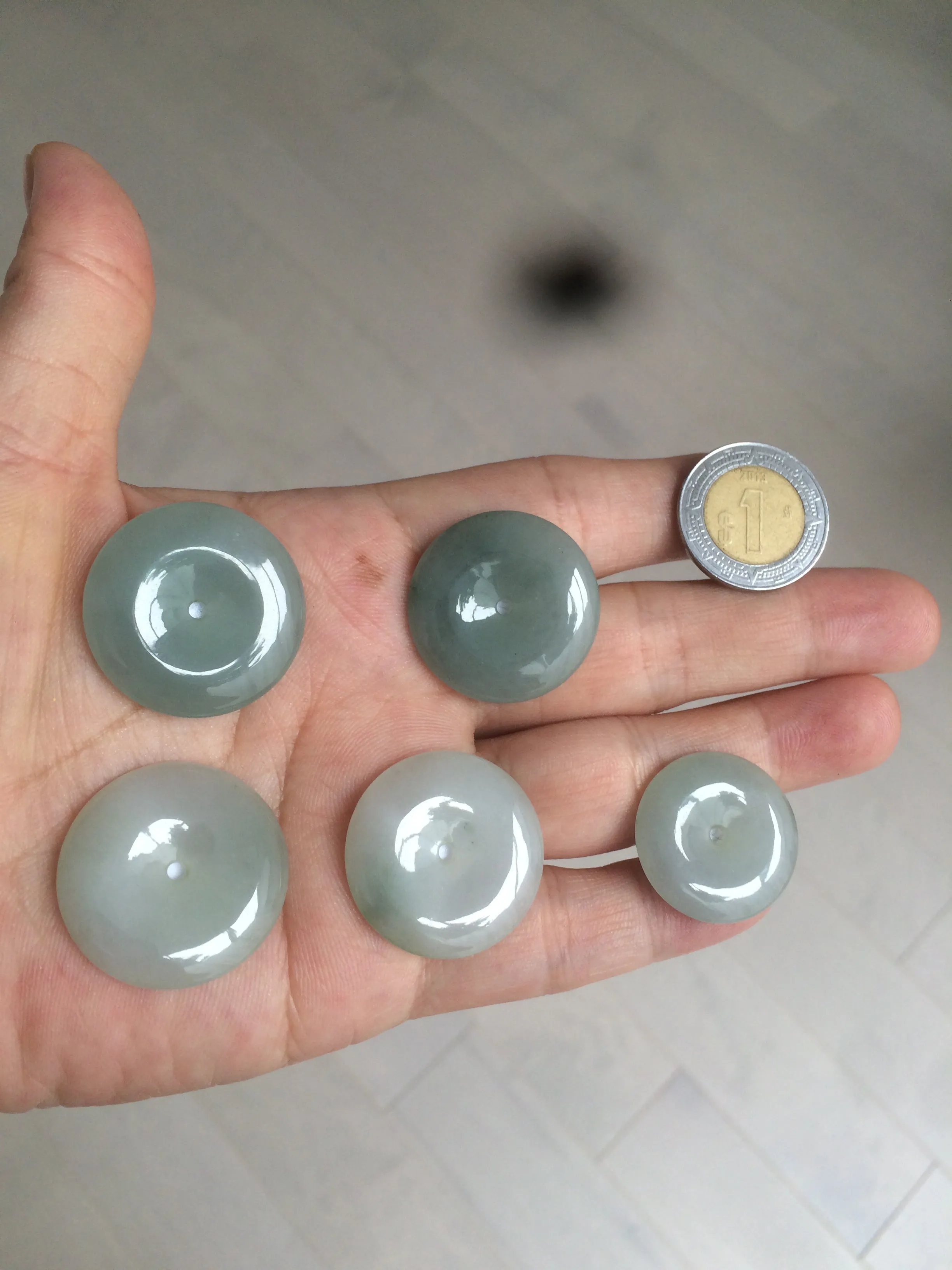 21.5-26mm certified 100% Natural icy watery oily light green/white  jadeite Jade Safety Guardian Button(donut) Pendant F126