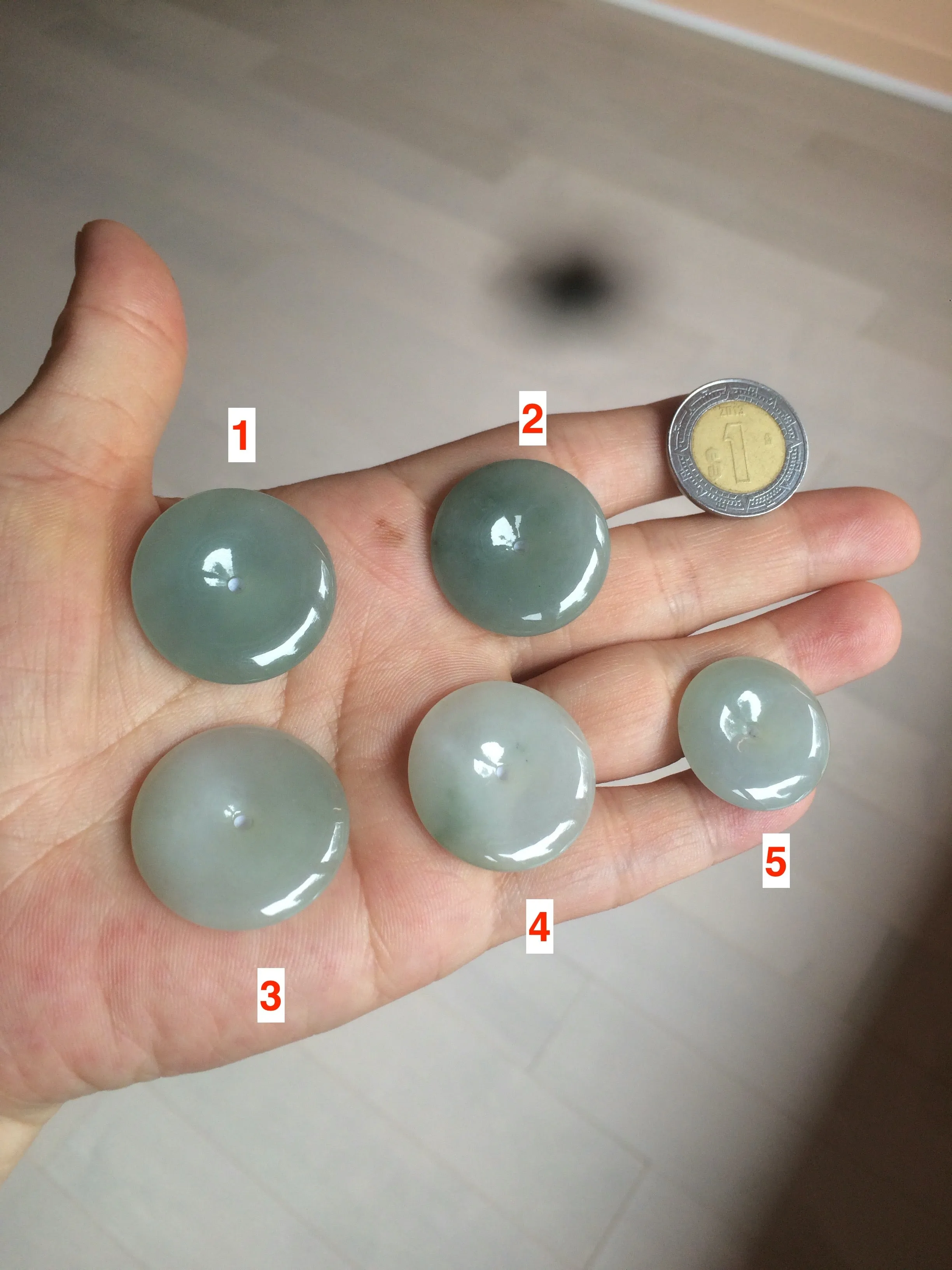 21.5-26mm certified 100% Natural icy watery oily light green/white  jadeite Jade Safety Guardian Button(donut) Pendant F126