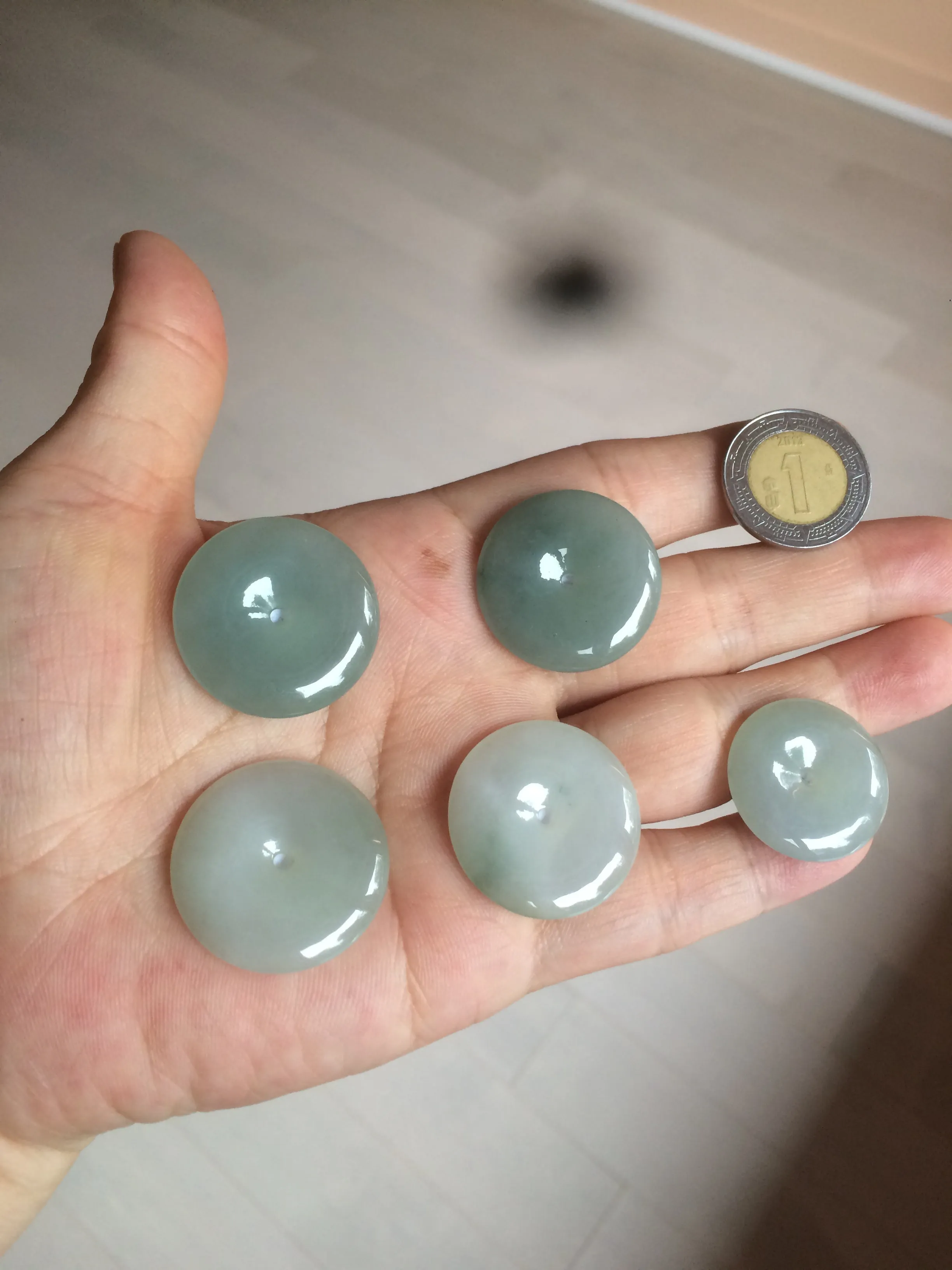 21.5-26mm certified 100% Natural icy watery oily light green/white  jadeite Jade Safety Guardian Button(donut) Pendant F126