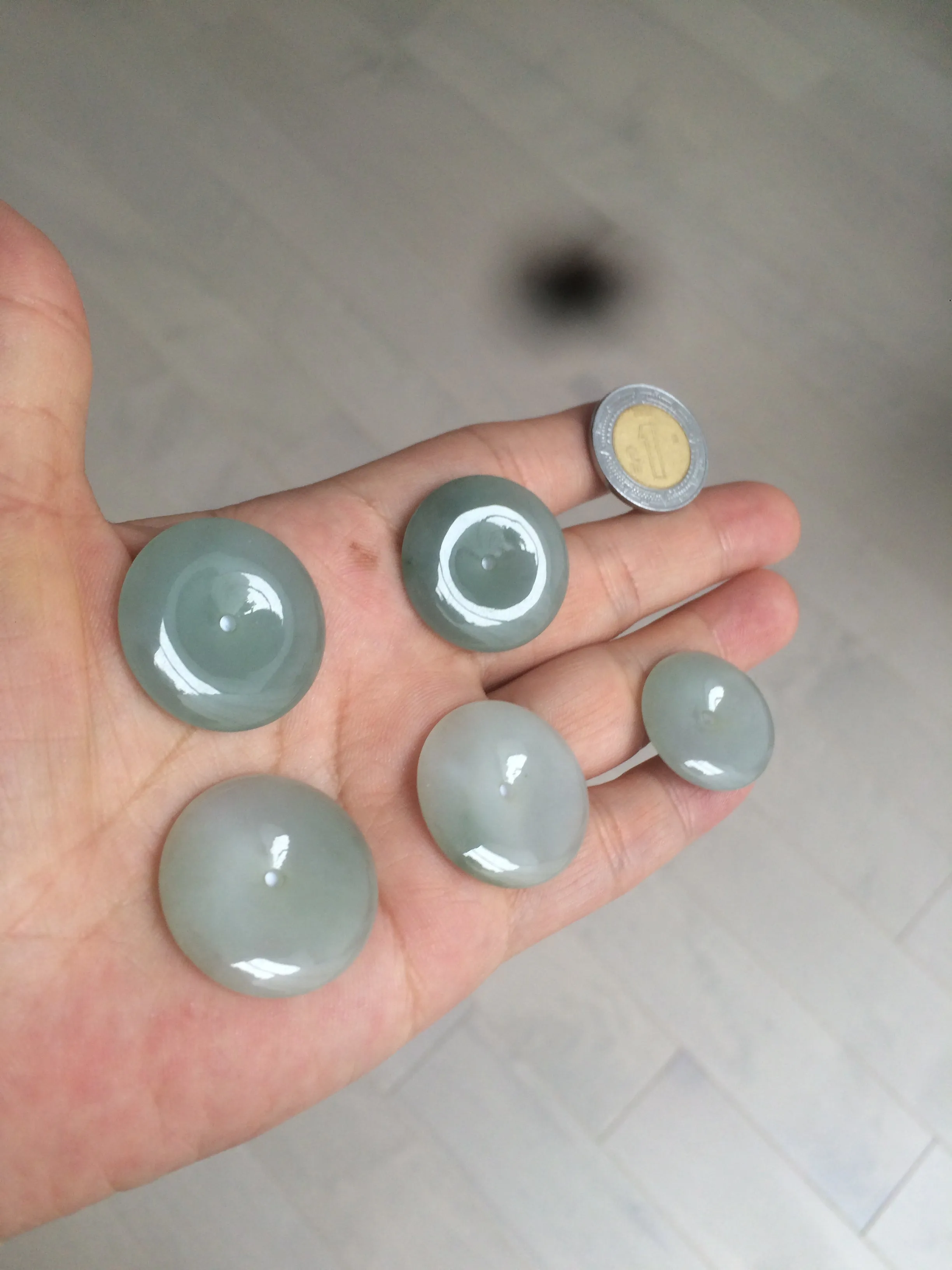 21.5-26mm certified 100% Natural icy watery oily light green/white  jadeite Jade Safety Guardian Button(donut) Pendant F126