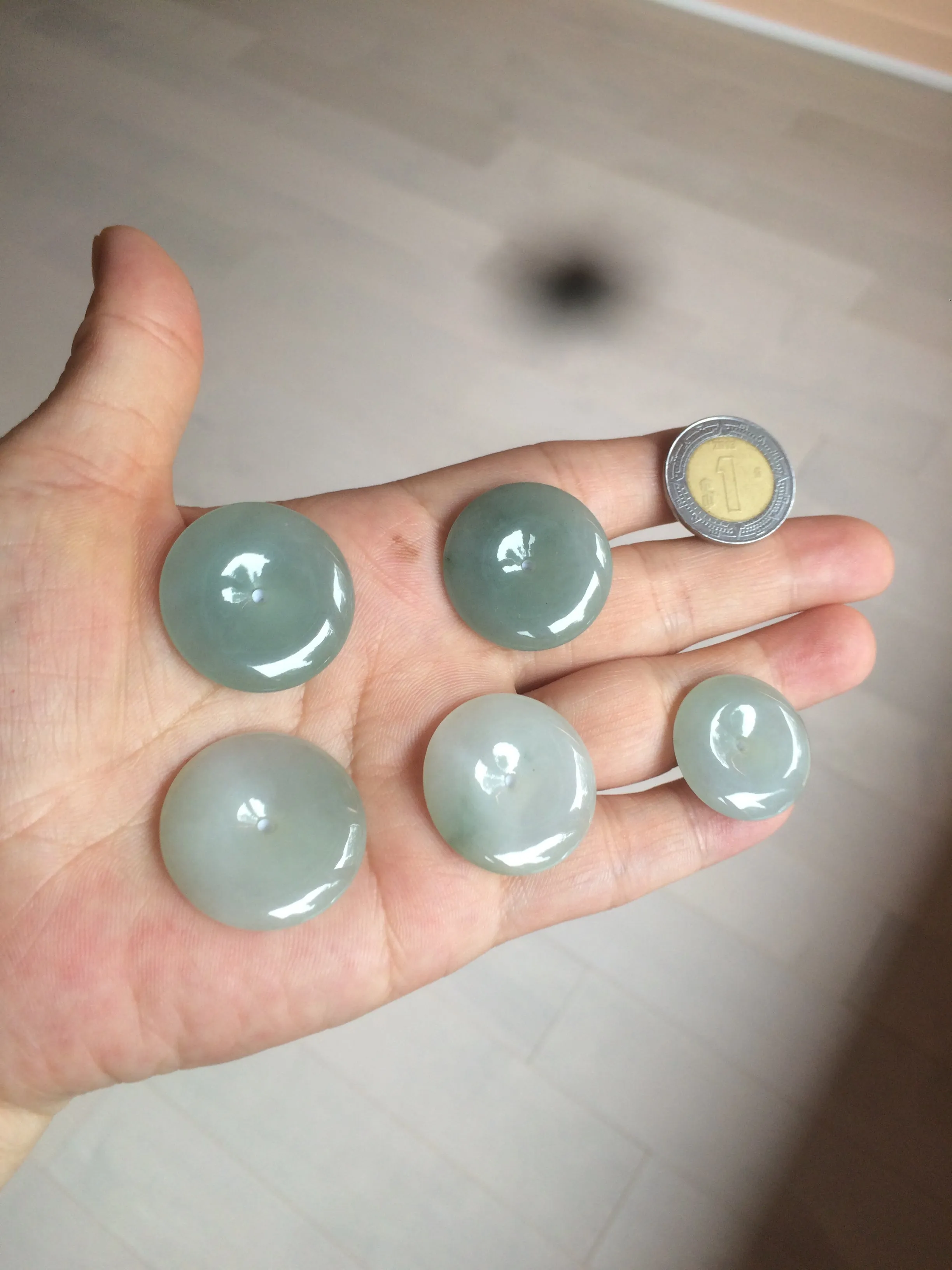 21.5-26mm certified 100% Natural icy watery oily light green/white  jadeite Jade Safety Guardian Button(donut) Pendant F126