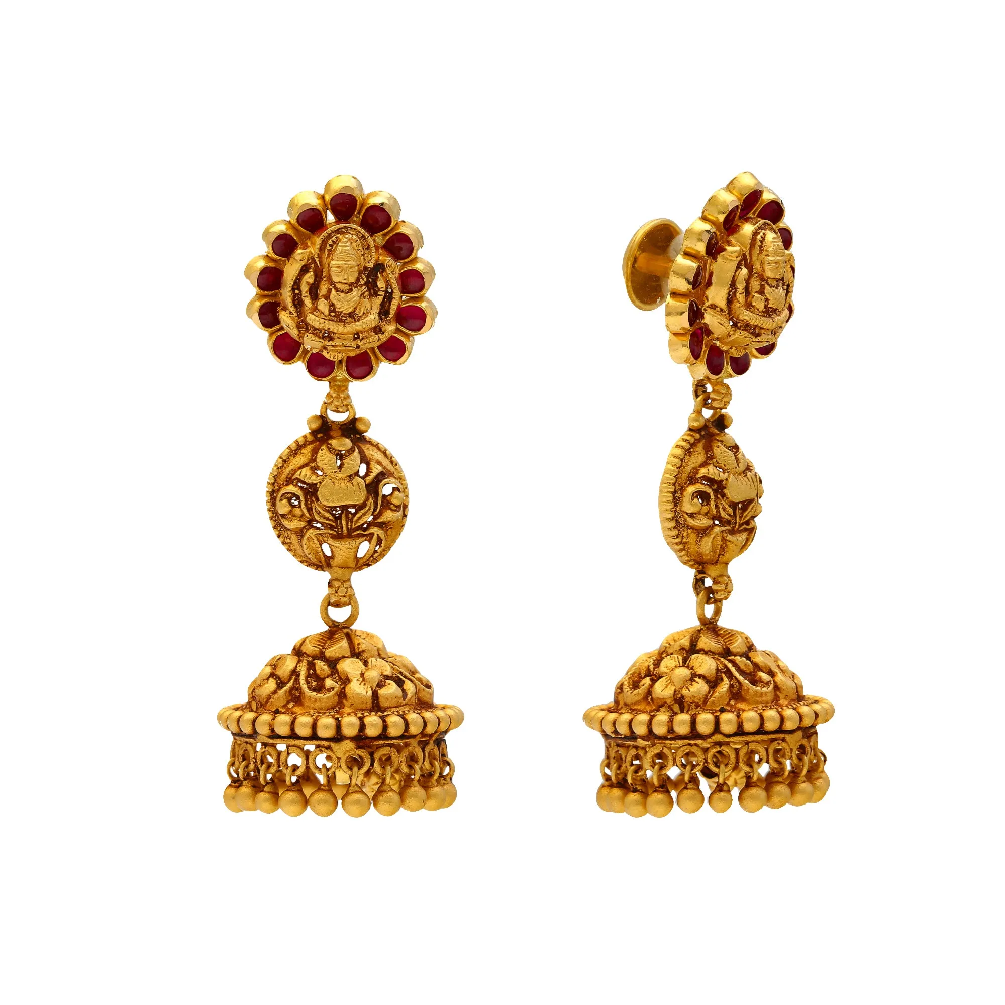 22K Yellow Gold & Ruby Jhumka Earrings (19.2gm)