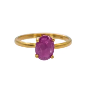 22K Yellow Gold Ruby Ring W/ Prong Set Solitaire Ruby