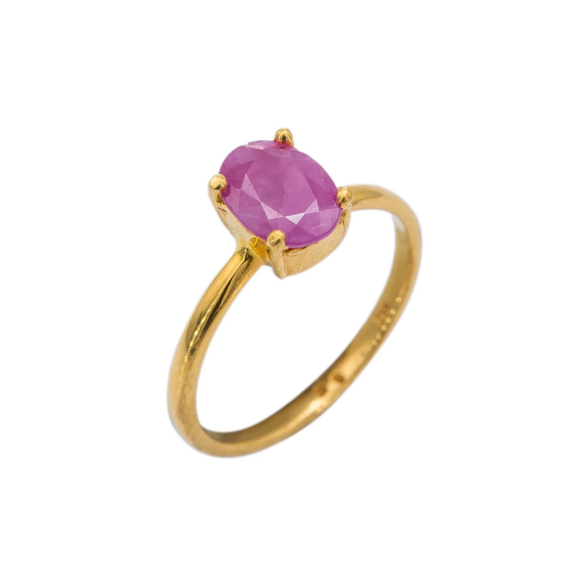 22K Yellow Gold Ruby Ring W/ Prong Set Solitaire Ruby