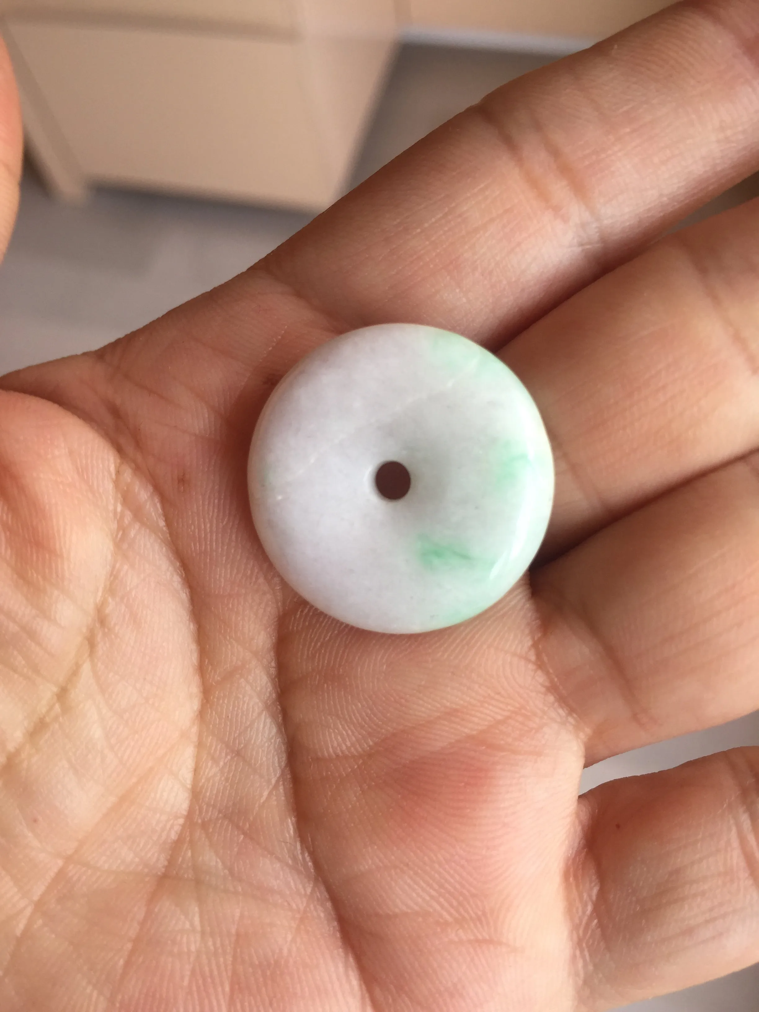 24-28mm 100% Natural green/purple with sunny green floating flowers jadeite Jade Safety Guardian Button(donut) Pendant/worry stone H152