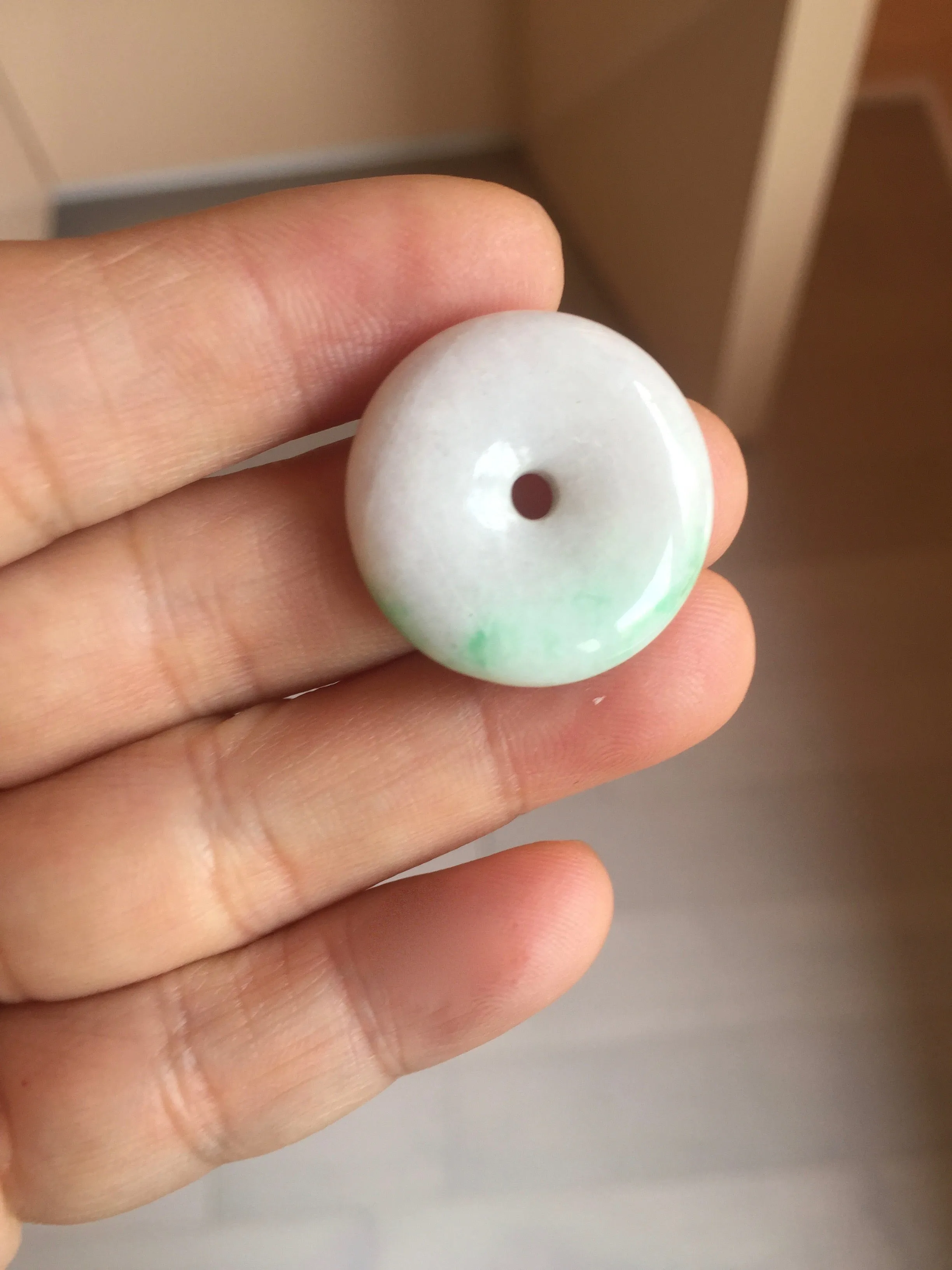 24-28mm 100% Natural green/purple with sunny green floating flowers jadeite Jade Safety Guardian Button(donut) Pendant/worry stone H152