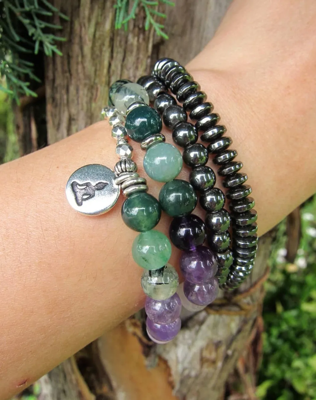 27 Bead Mala in Prehnite Amethyst Quartz Beaded Bracelet