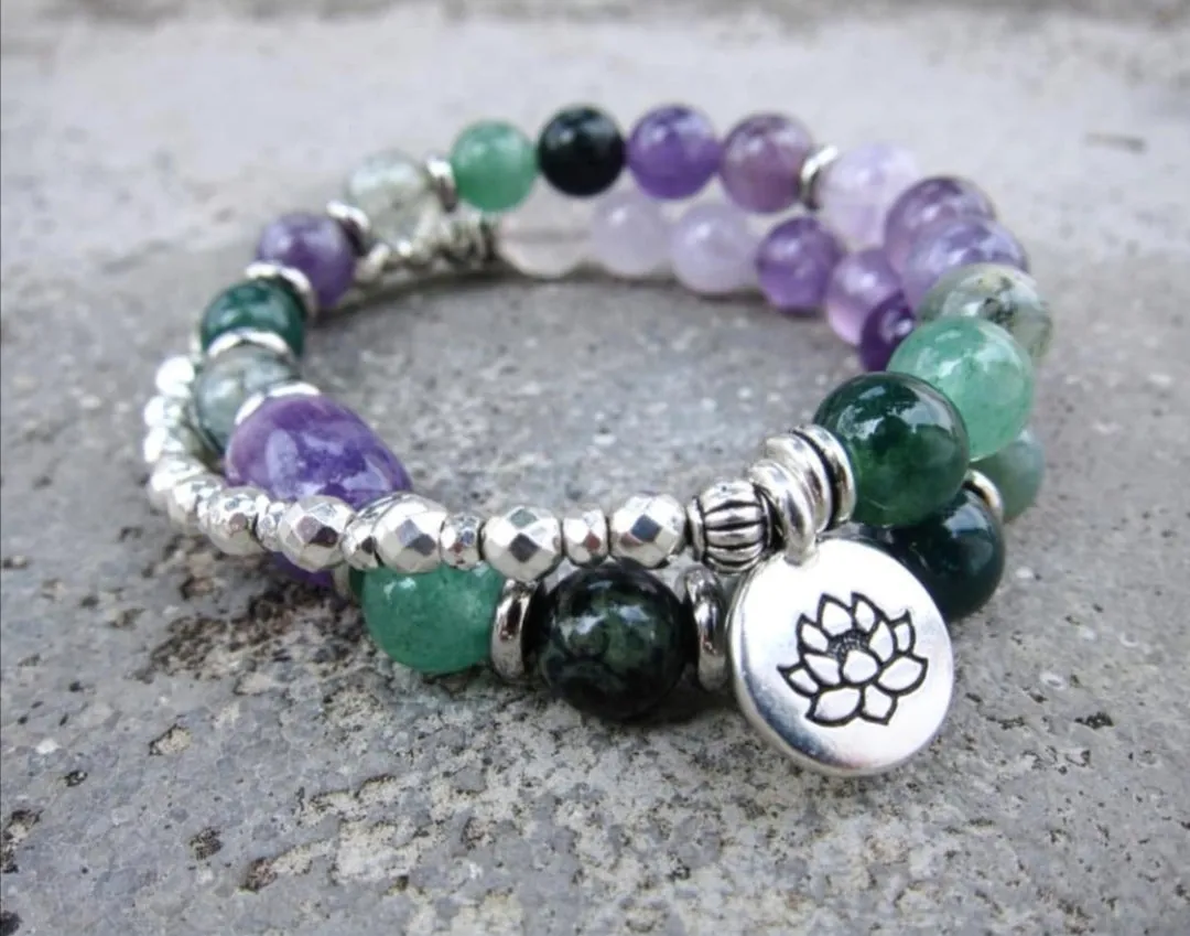 27 Bead Mala in Prehnite Amethyst Quartz Beaded Bracelet