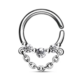 3 CZ with Chain Dangle 316L Surgical Steel WildKlass Bendable Septum/Cartilage Hoop Ring