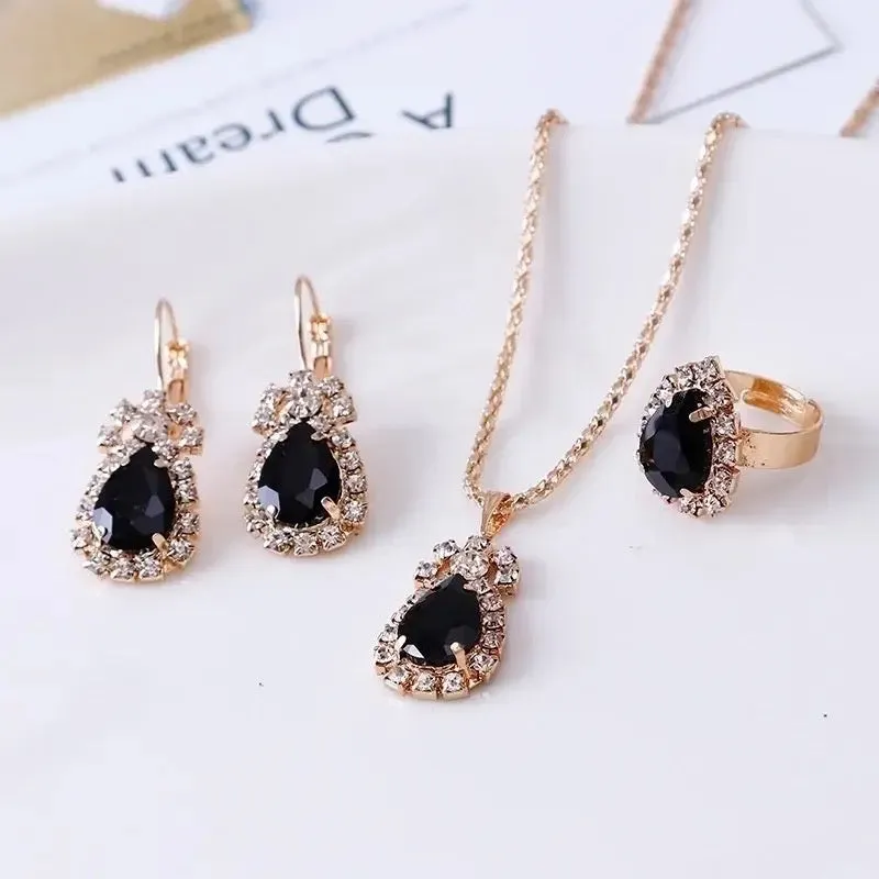 3 In One High Quality Gold Plated Earring Set Earrings Necklace Ring Clover Jewelry Set For Women