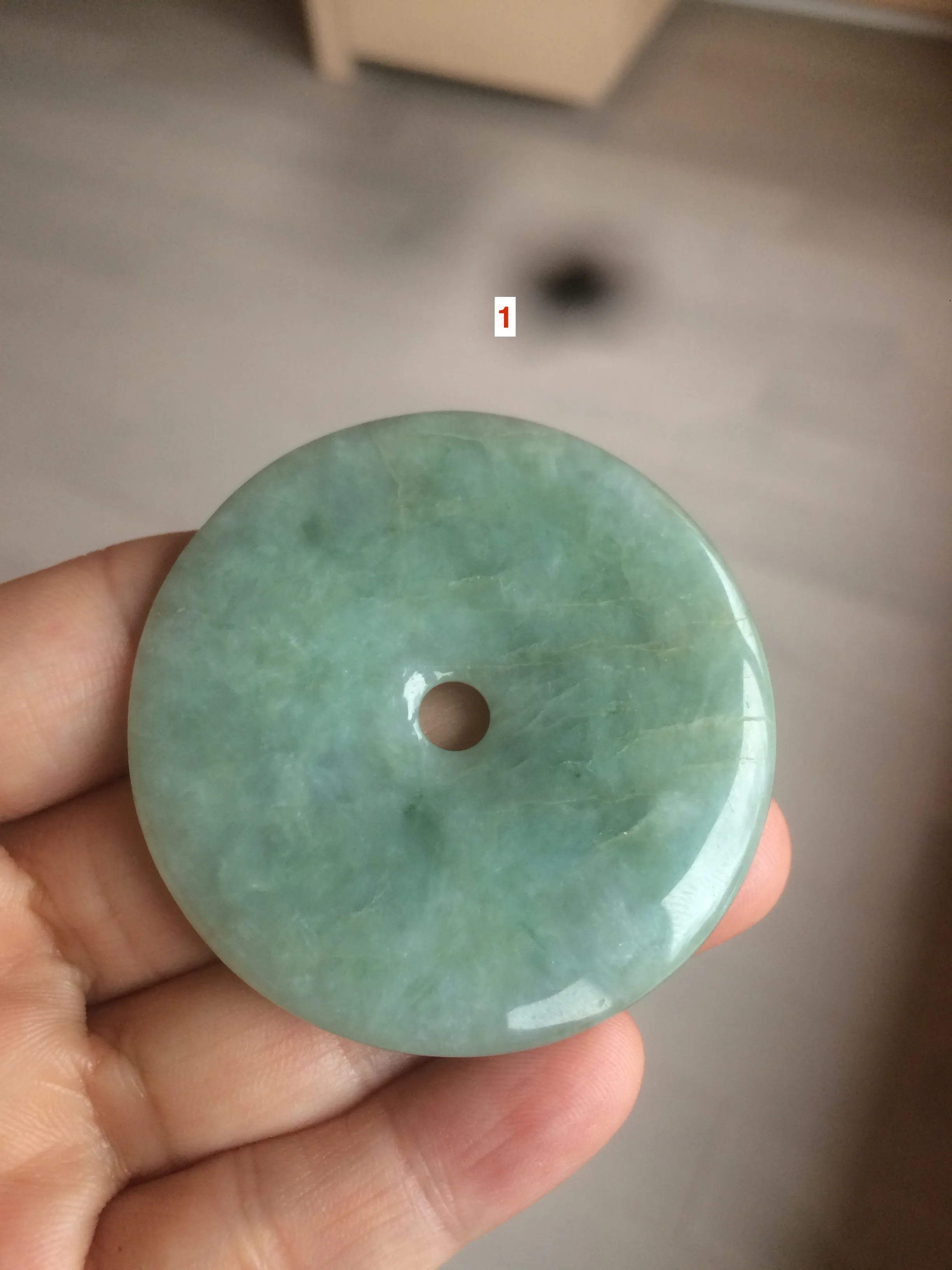 40.5-51mm Type A 100% Natural light green Jadeite Jade Safety Guardian Button donut Pendant/worry stone/car hanger group L103 (add on item)