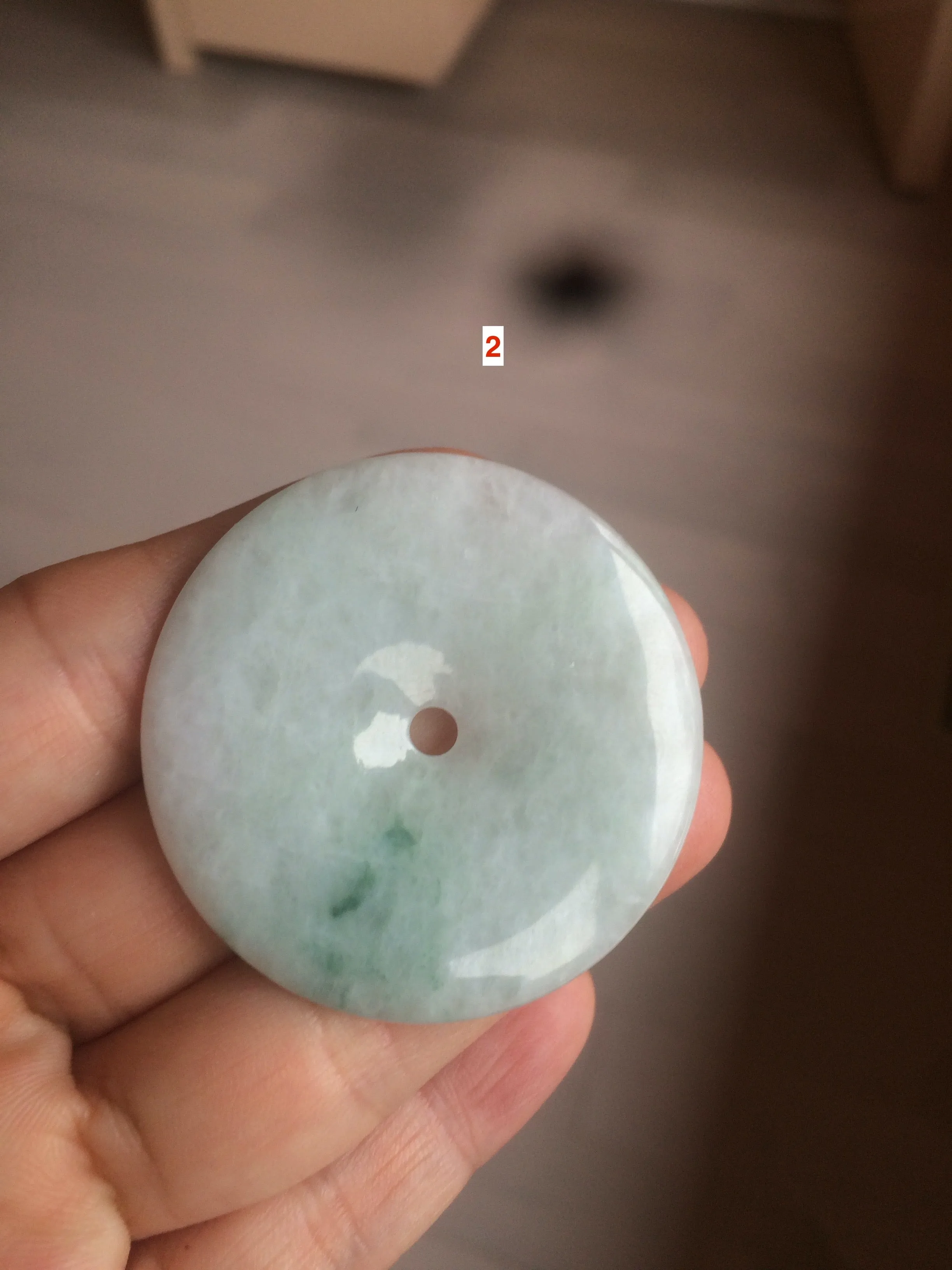 40.5-51mm Type A 100% Natural light green Jadeite Jade Safety Guardian Button donut Pendant/worry stone/car hanger group L103 (add on item)