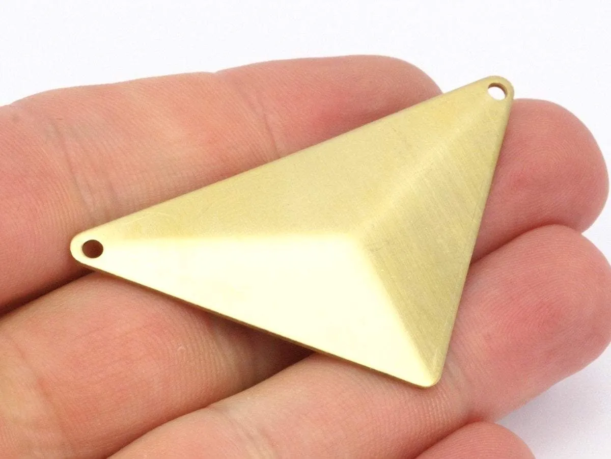 6 Raw Brass Pyramid Triangle Blank , 2 Holes (56x41x41x0.80 Mm)  D0482--C016