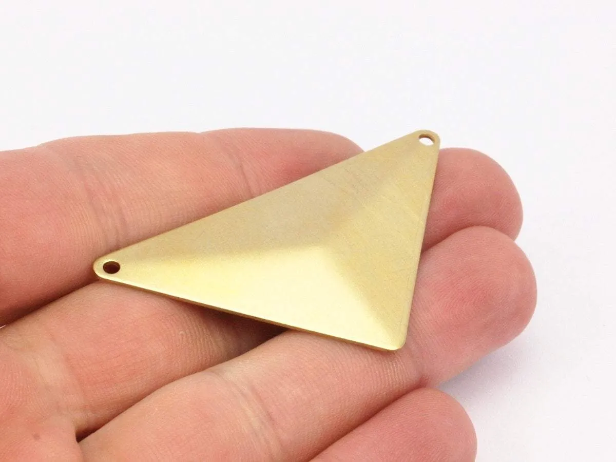 6 Raw Brass Pyramid Triangle Blank , 2 Holes (56x41x41x0.80 Mm)  D0482--C016