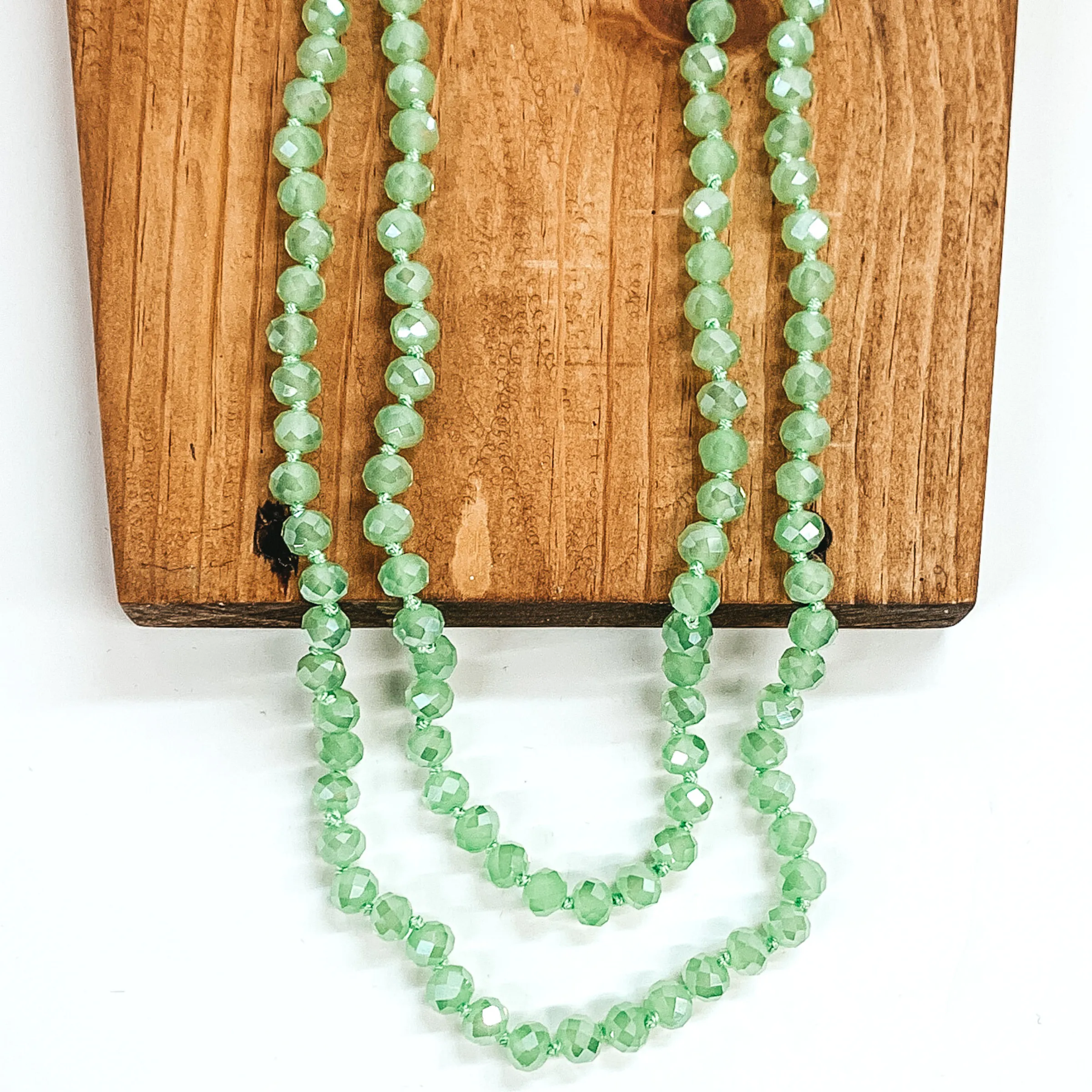 60 Inch Crystal Strand Necklace in Jadeite Green