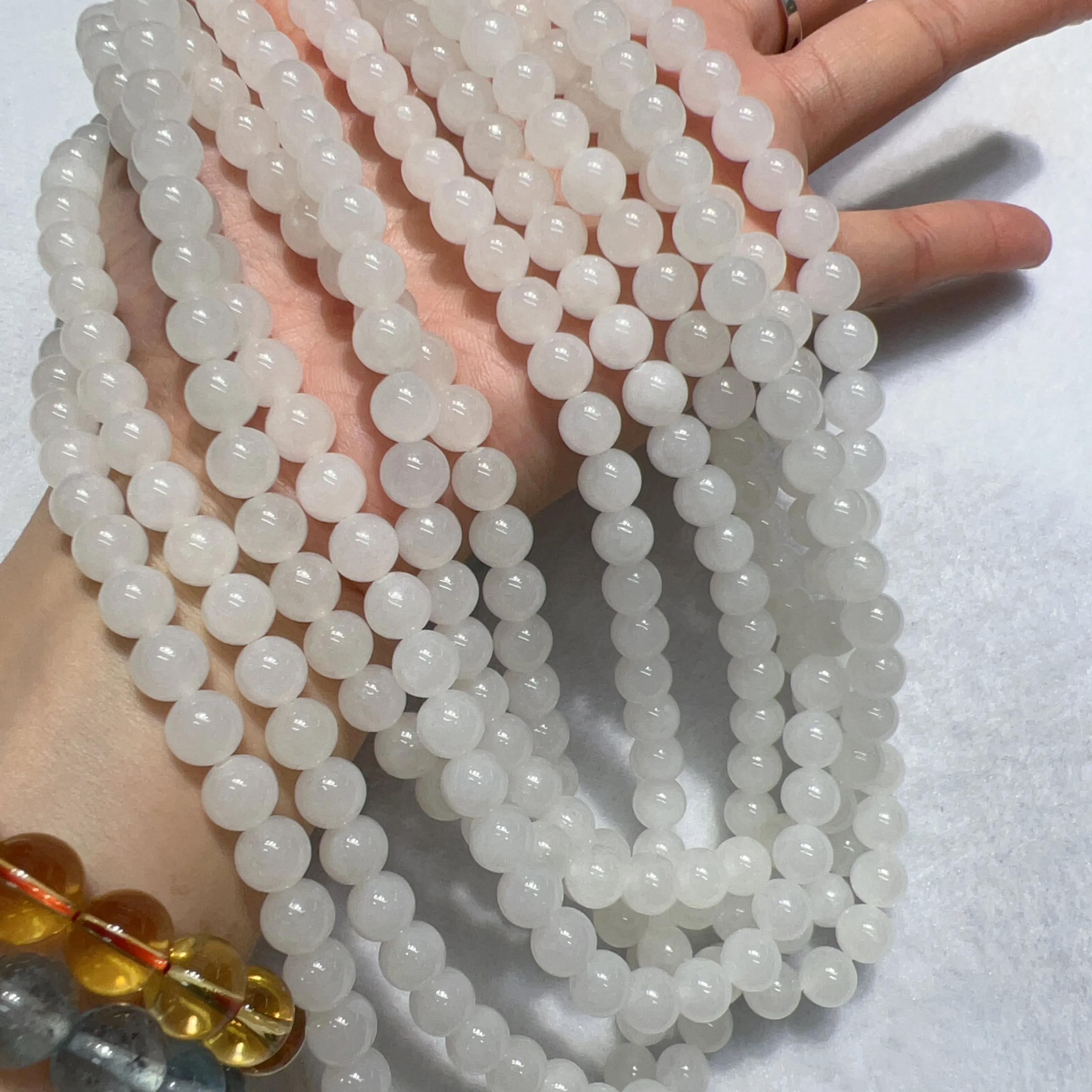 8mm High-quality White Nephrite Round Beads Necklace for DIY Jewelry Projects