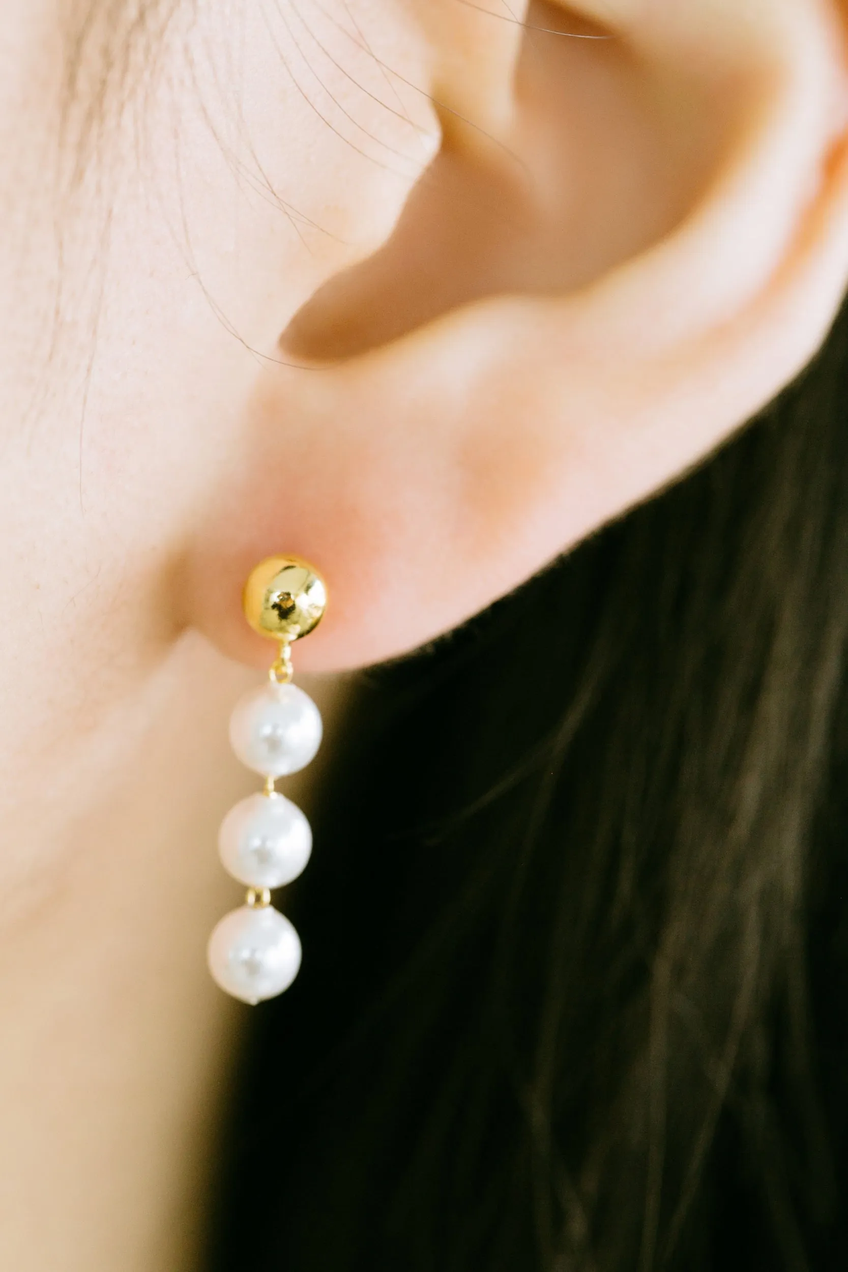 925 Sterling Silver Dangling Round Simulated Pearl Ball Ear Studs Post Earrings