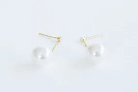 925 Sterling Silver Ear Studs Cubic Dangling  Large Simulated Pearl Earrings