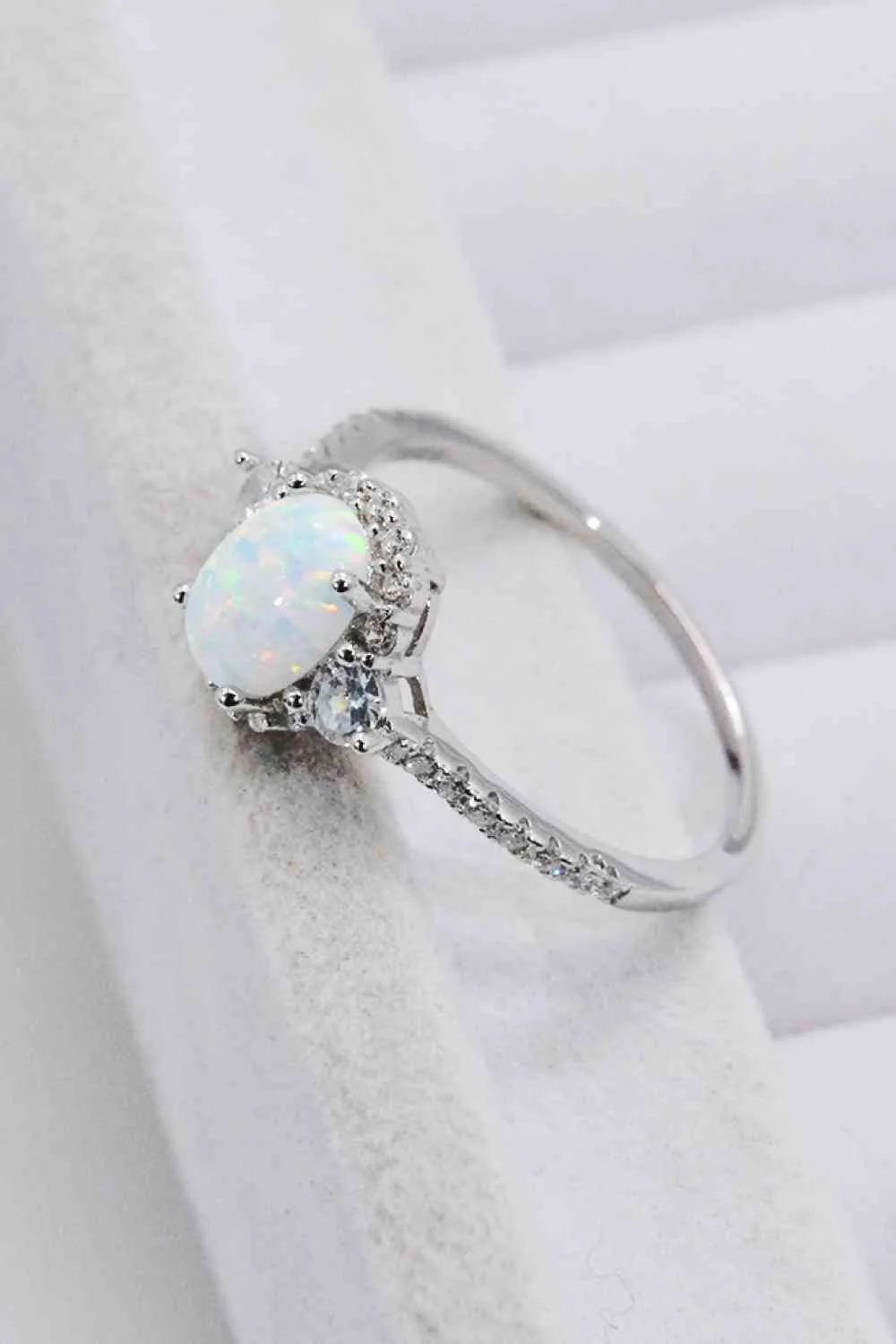 925 Sterling Silver Platinum-Plated Opal Ring