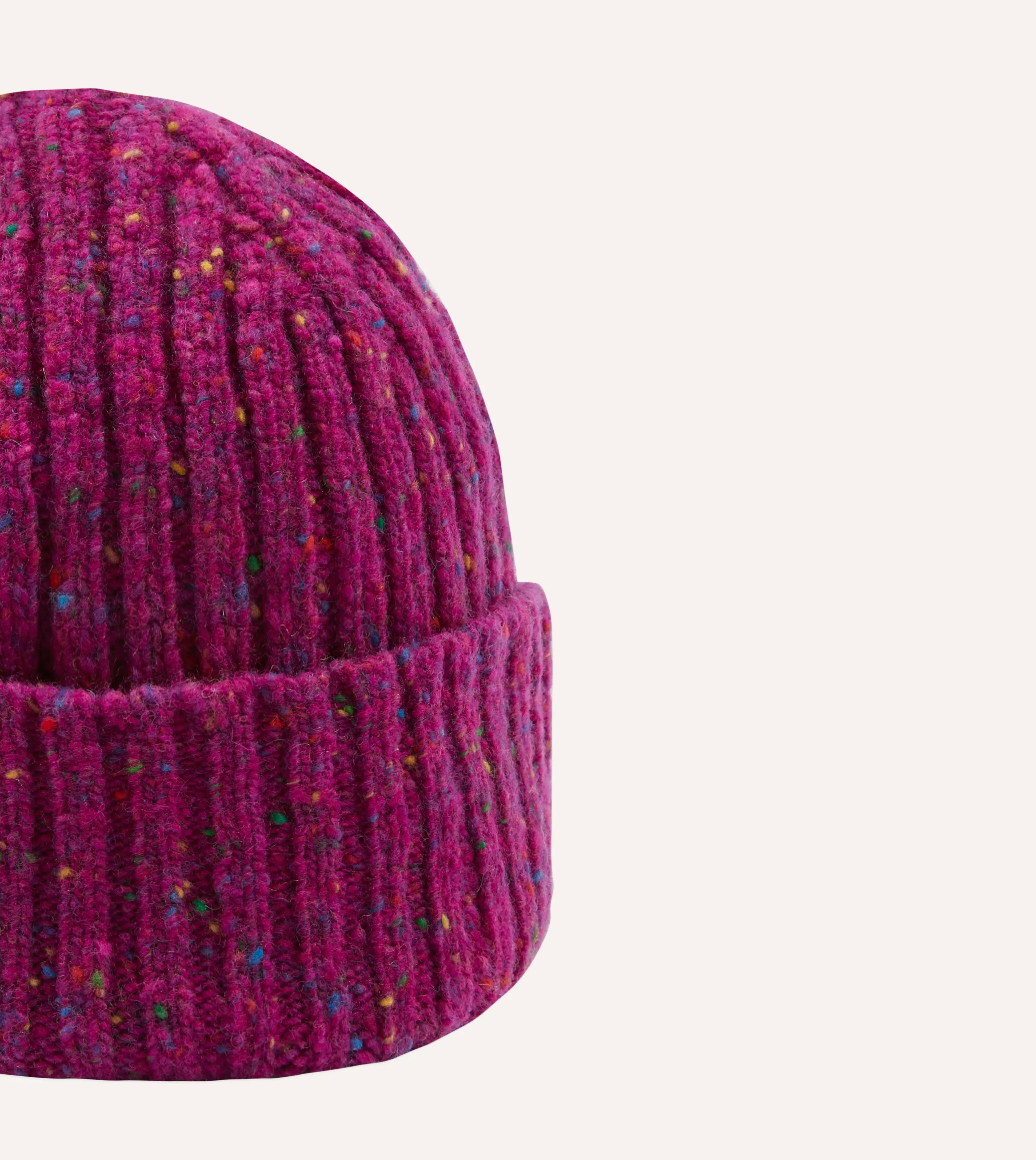 Drakes ALD Fuchsia Donegal Ribbed Knit Beanie