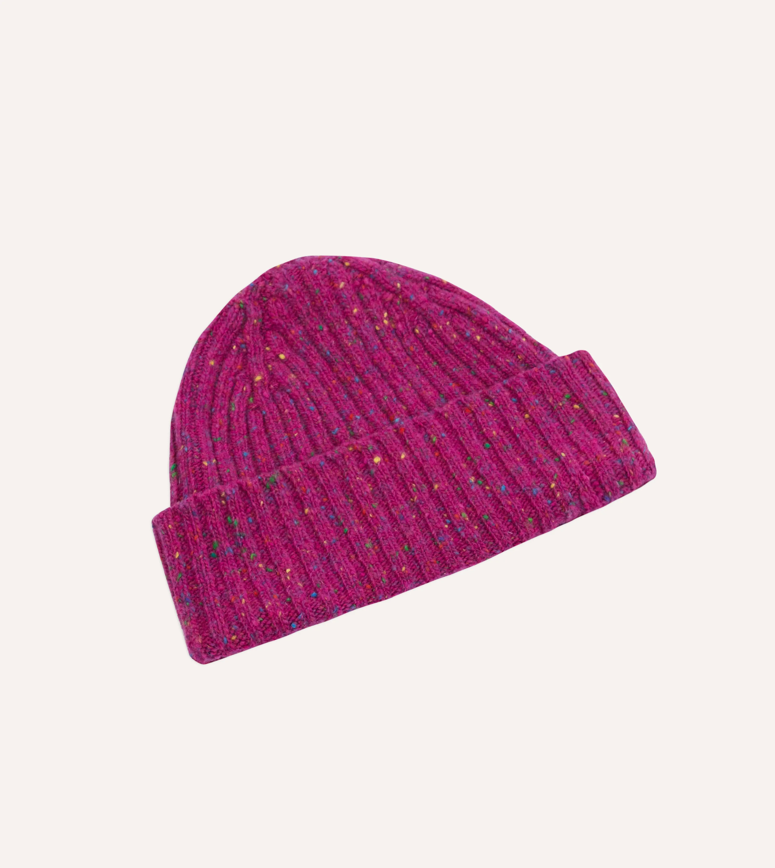 Drakes ALD Fuchsia Donegal Ribbed Knit Beanie