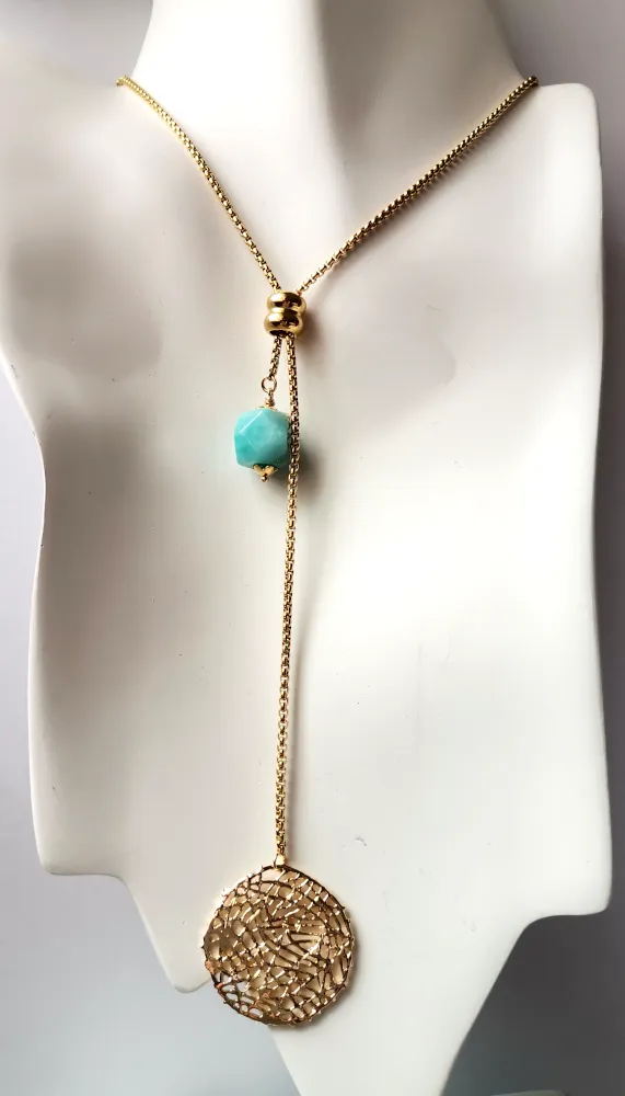 Amazonite Nugget with Sinamay Charm Slider Necklace