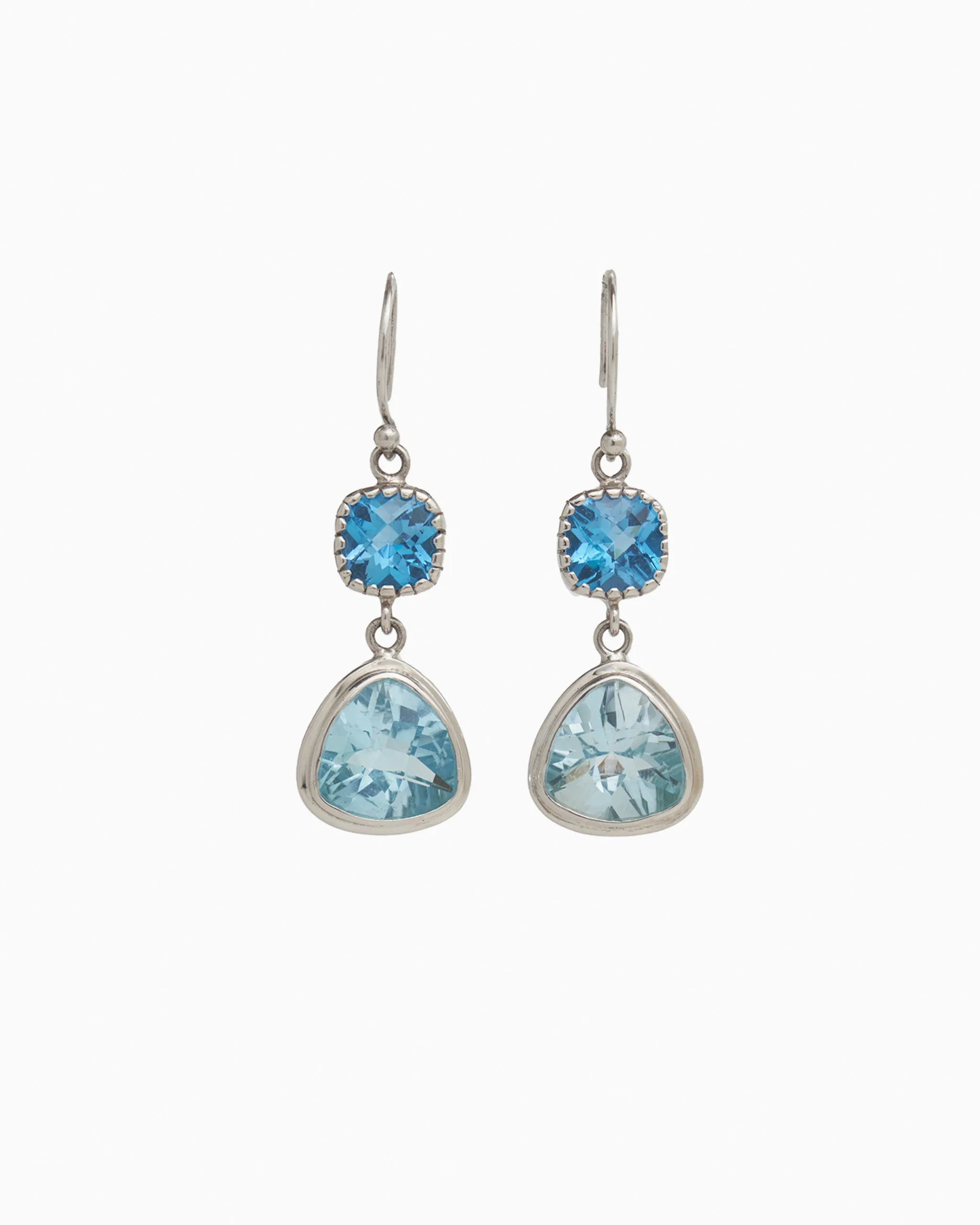 Angelfish Double Stone Drop Earrings - Hampton Blue Topaz/Blue Topaz