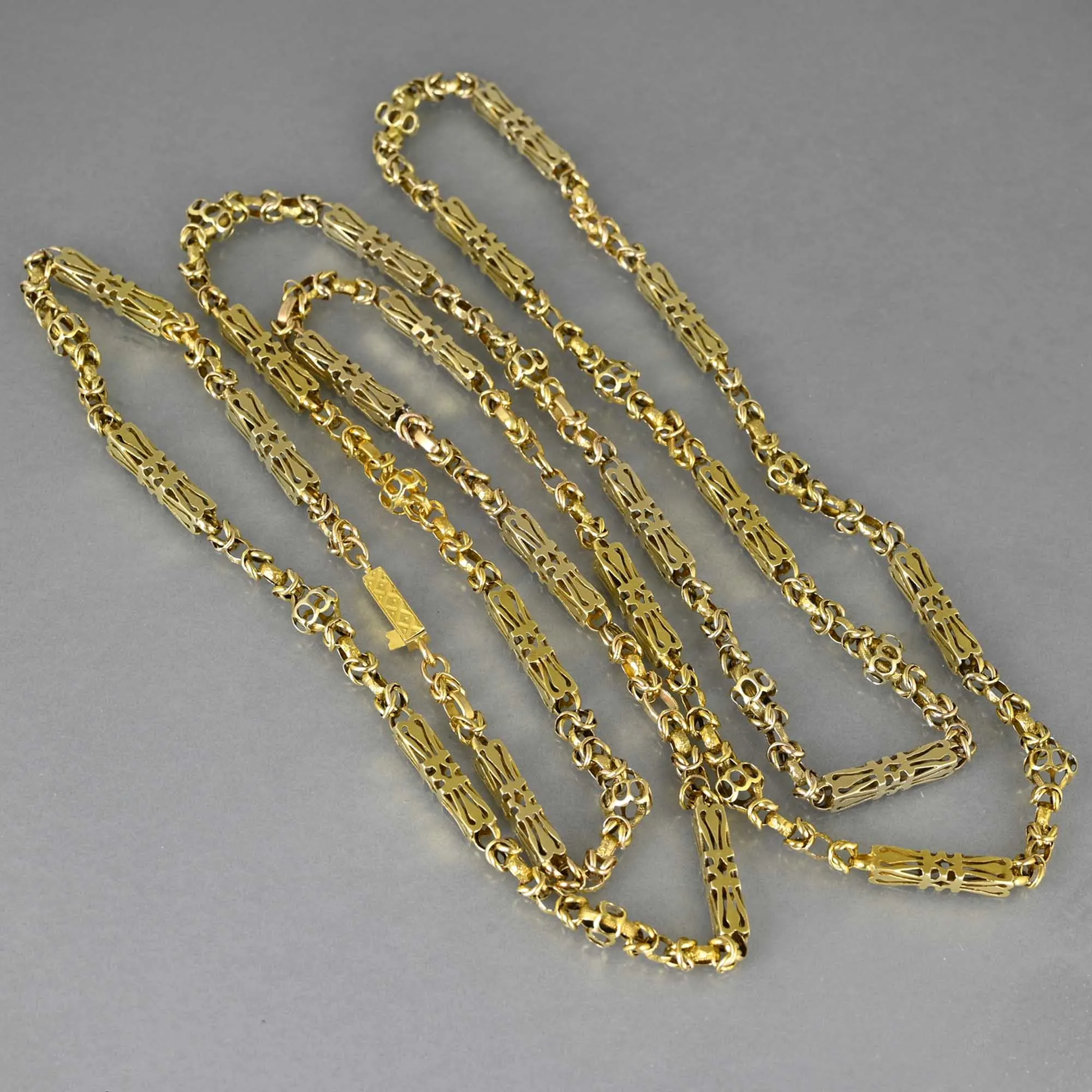 Antique Byzantine Long 14K Gold Chain Necklace