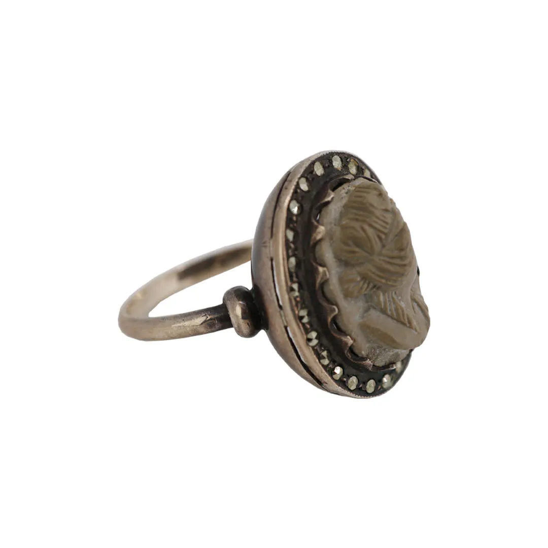 Antique Lava Cameo Ring with Marcasite