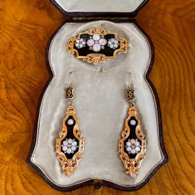 Antique Opal & Diamond Earrings & Pin Set