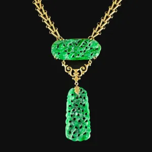 Art Deco 14K Gold Walter Lampl Jade Necklace