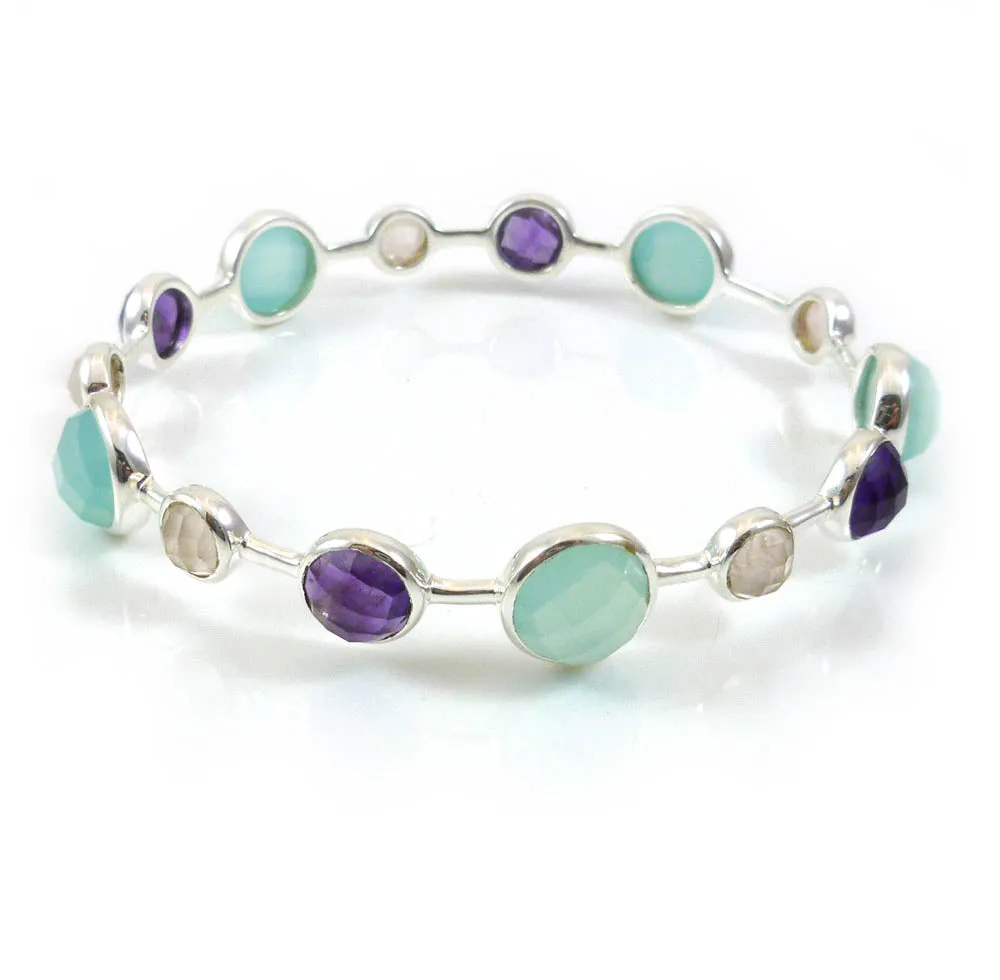 Art Deco Pop Bangle Aqua Chalcedony, Amethyst, Rose Quartz