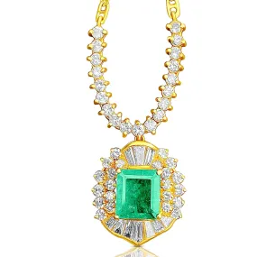 Art Deco Style Natural 1.33 Carat Emerald pendant in 18k solid gold