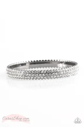 Ballroom Bling Gunmetal White Rhinestone Bangle Bracelet - Paparazzi Accessories