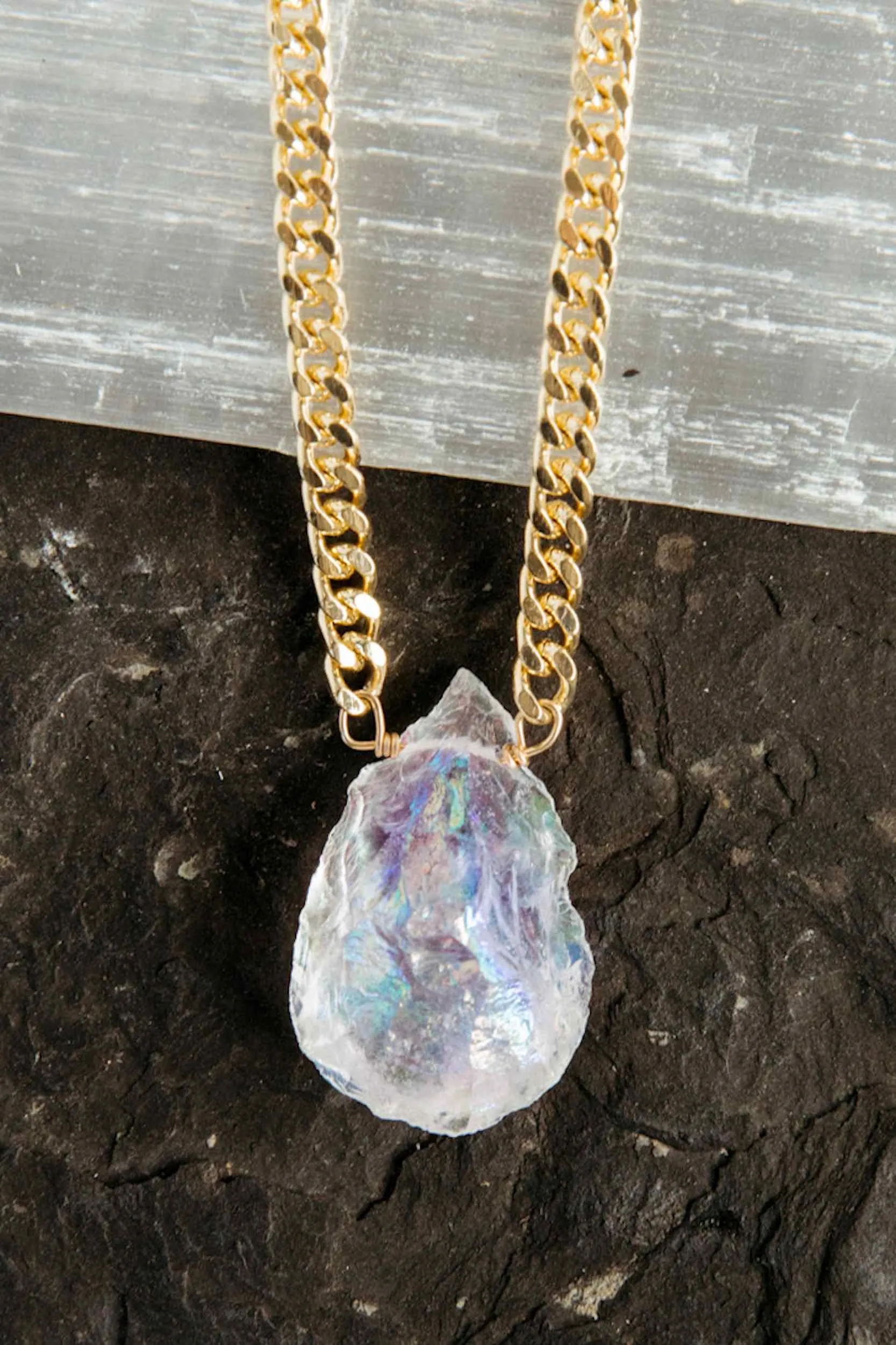 Be The Lighthouse Aura Quartz Gold Necklace