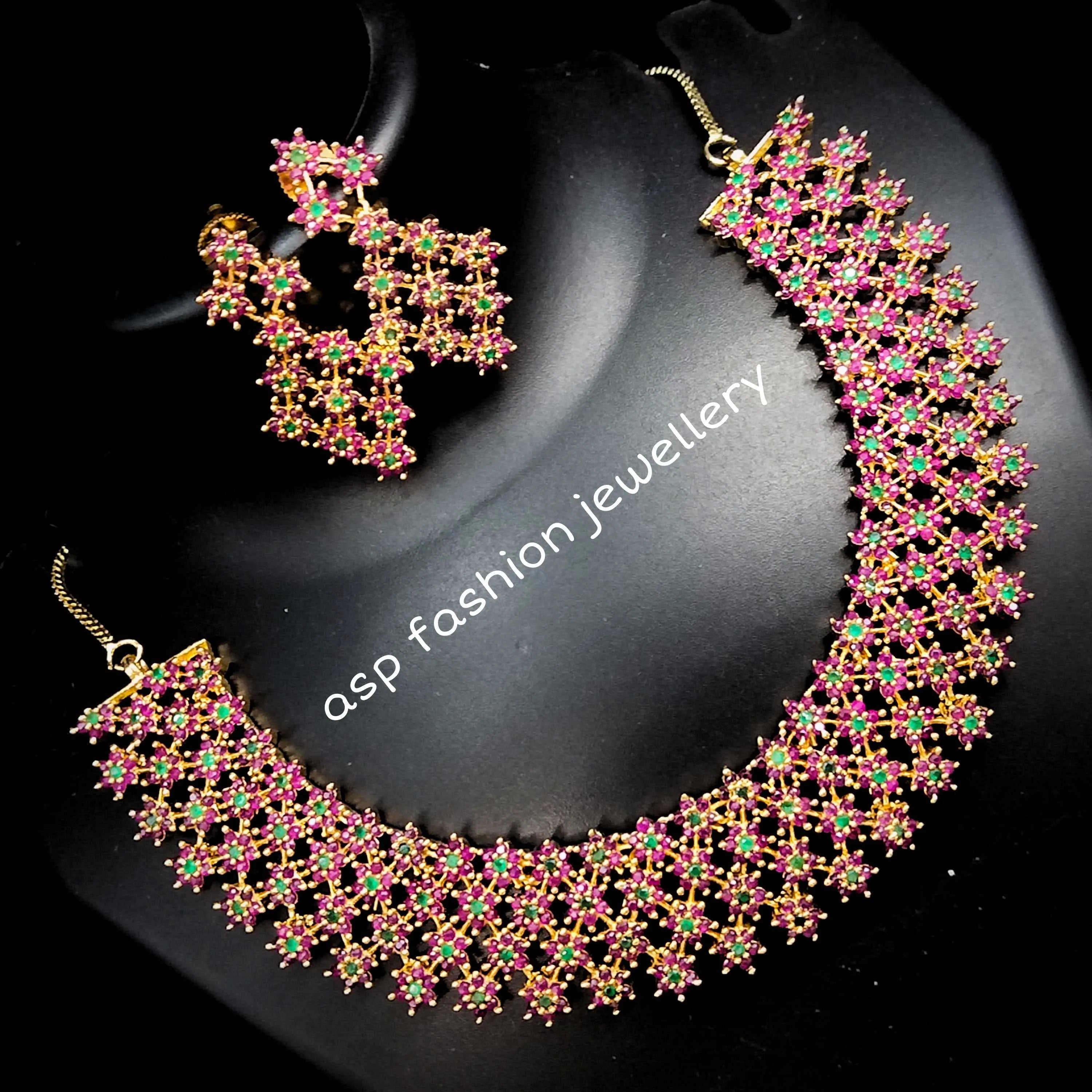 Beautifully Designed Most Trending Cz,Ruby Necklace Set By Asp Fashion Jewellery