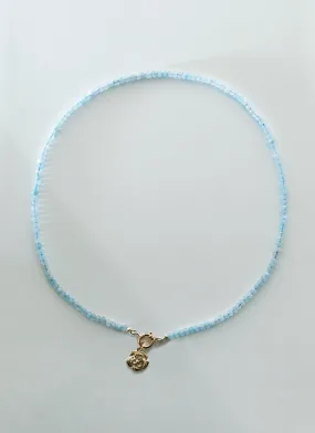 Bella aquamarine necklace with front lock 14k gold