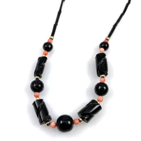 Black and Pink Coral Necklace Vintage