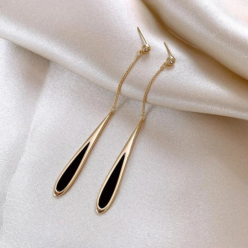 Black Drop Tassel Long Earrings Charm Jewelry - FV158