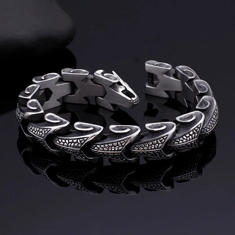 Black Gunmetal Stainless Steel Dragon Scales Bracelet