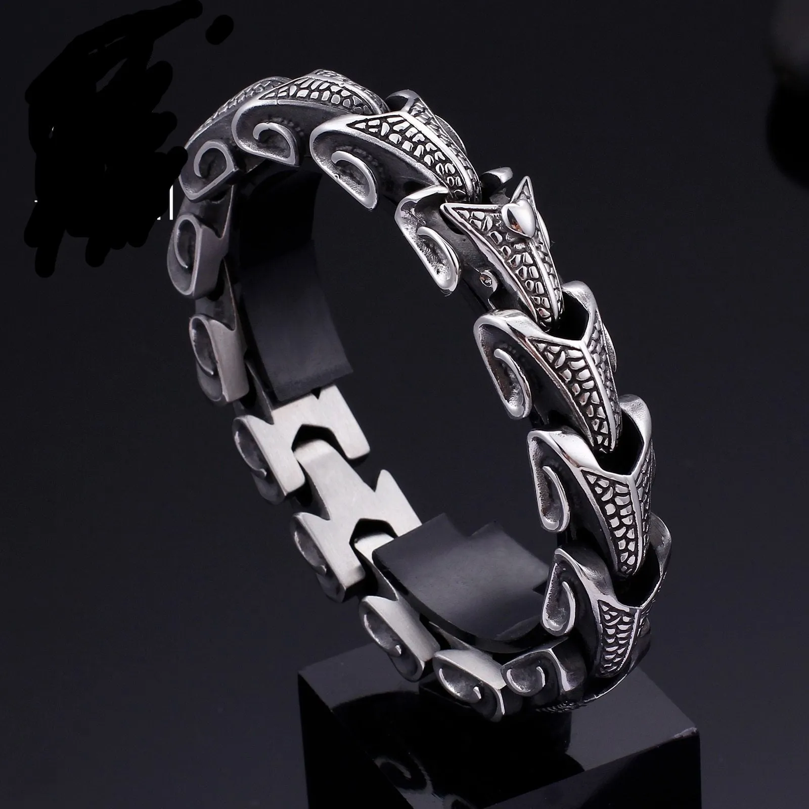 Black Gunmetal Stainless Steel Dragon Scales Bracelet